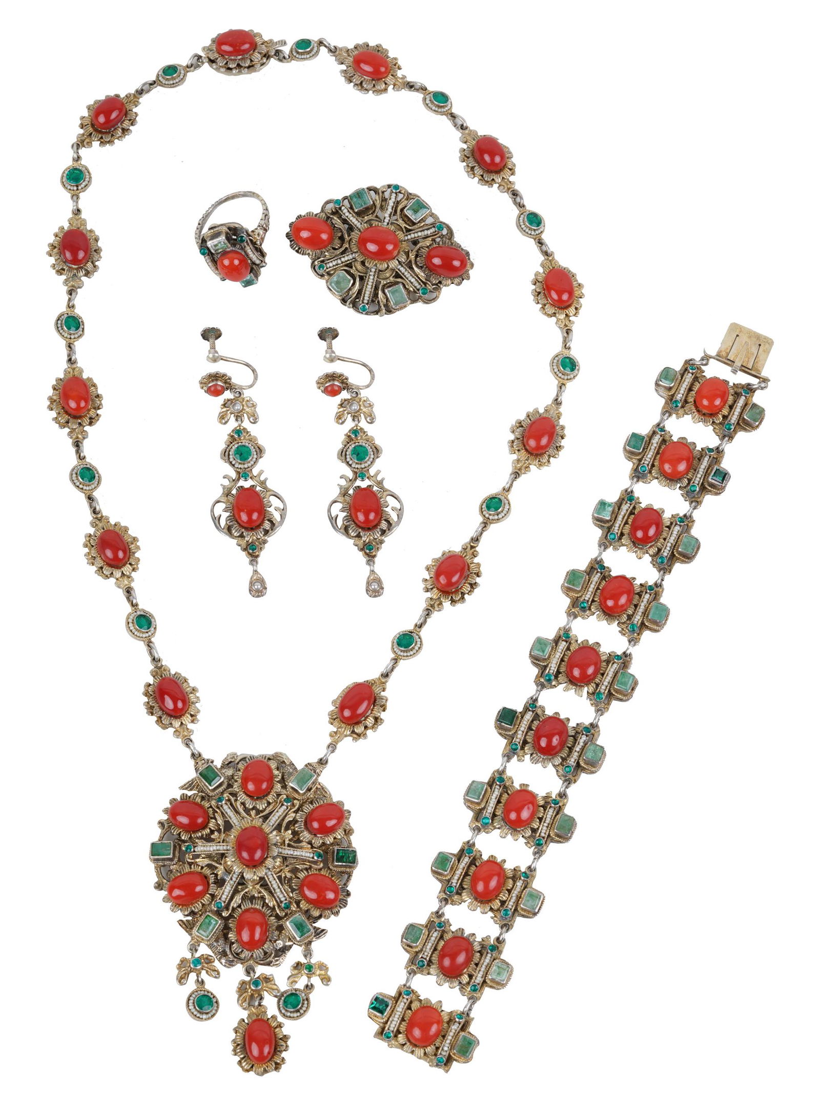 SUITE OF GILT SILVER & MULTI-GEM JEWELRY (1 of 8)