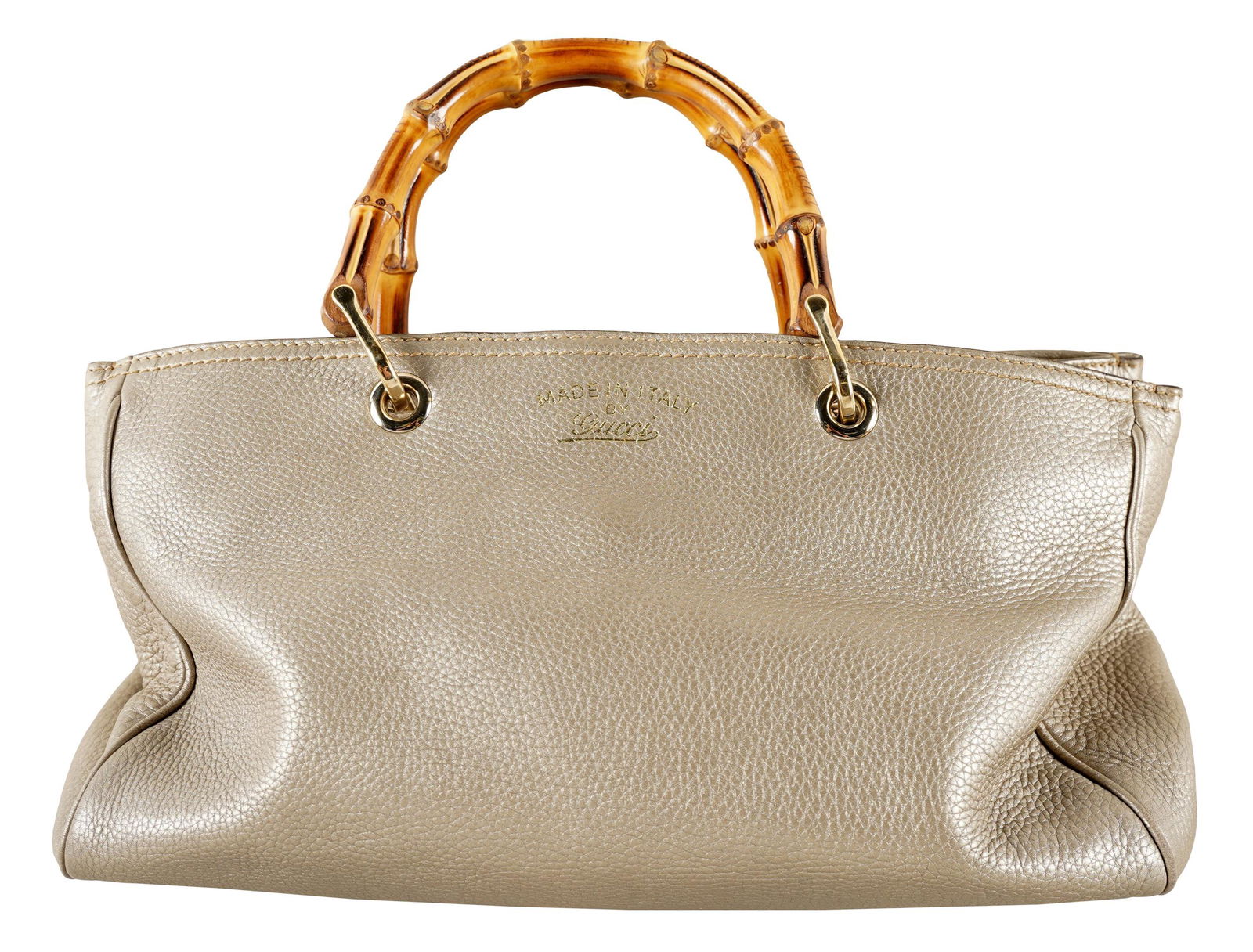 GUCCI BAMBOO & METALLIC LEATHER HANDBAG (1 of 4)