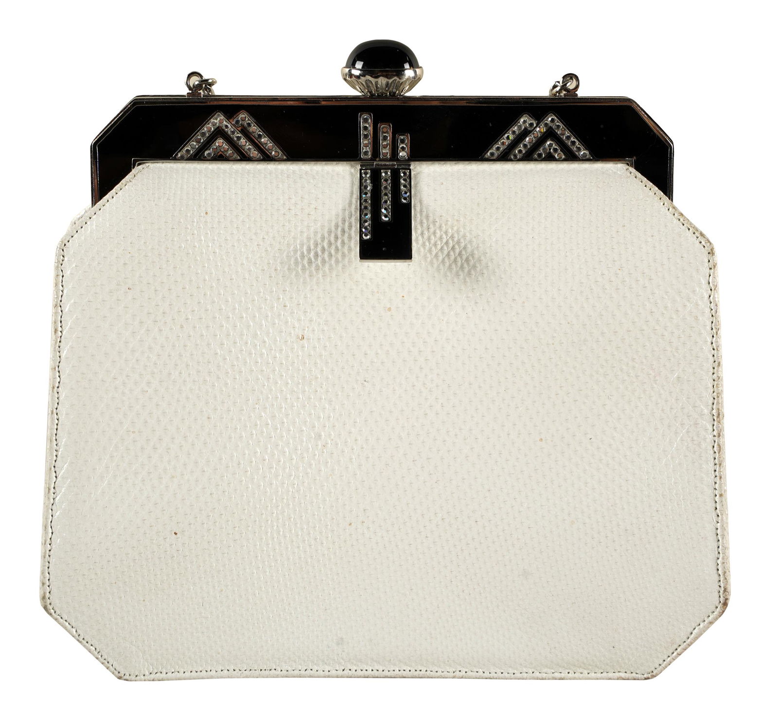 JUDITH LEIBER EMMBOSSED WHITE LEATHER CLUTCH (1 of 6)