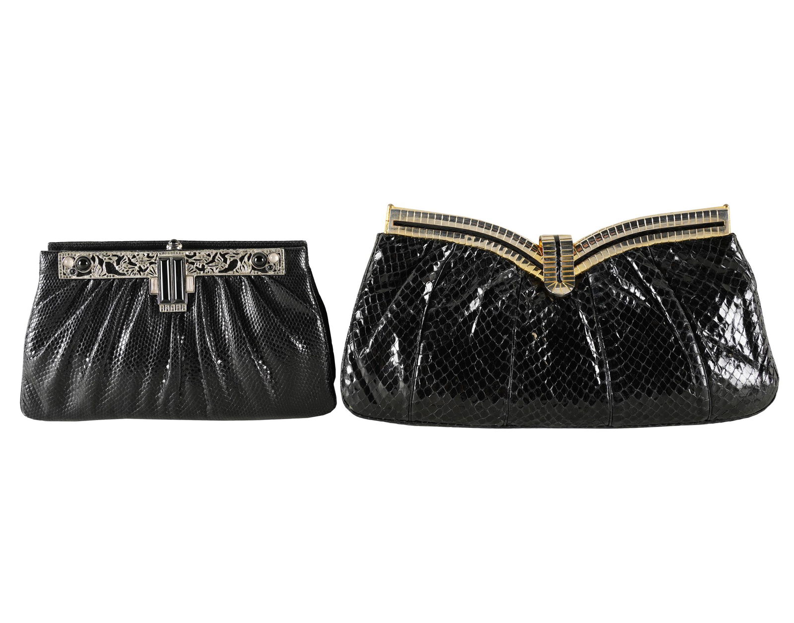 TWO JUDITH LEIBER BLACK LEATHER CLUTCHES (1 of 8)