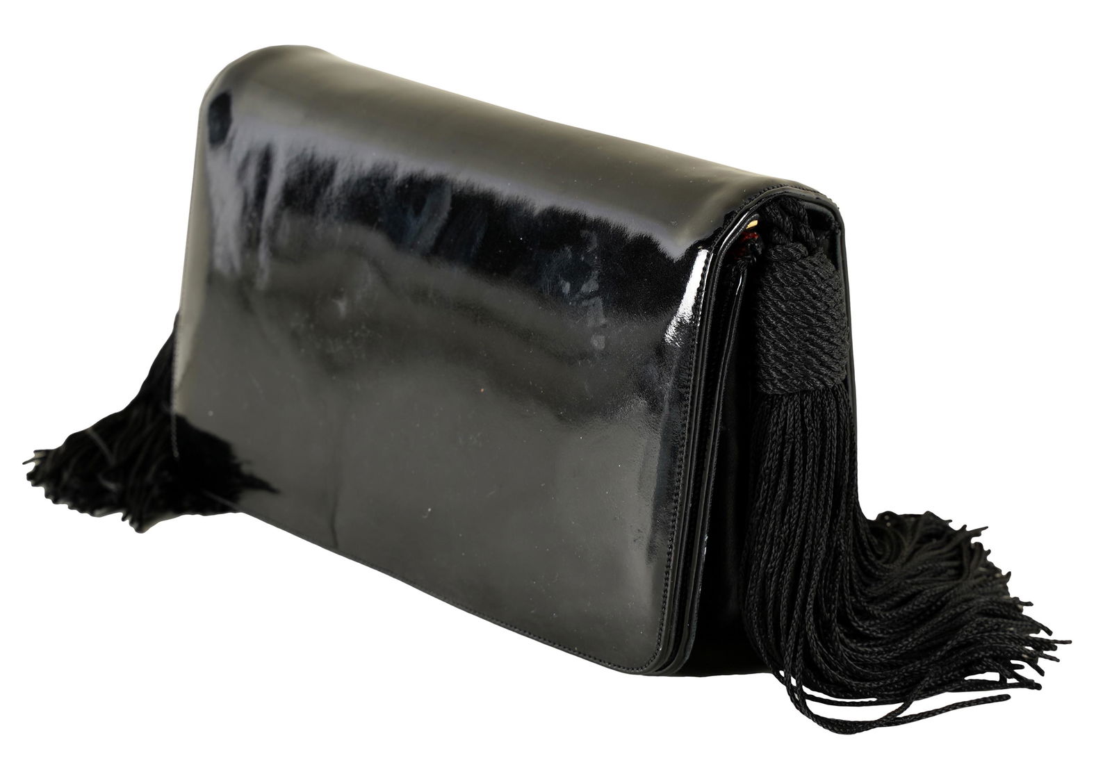 JUDITH LEIBER PATENT LEATHER CLUTCH: with label; together with coin purse and strap; Provenance: Estate from The Wilshire, Los Angeles; 7 1/4 inches wide; 5 inches high