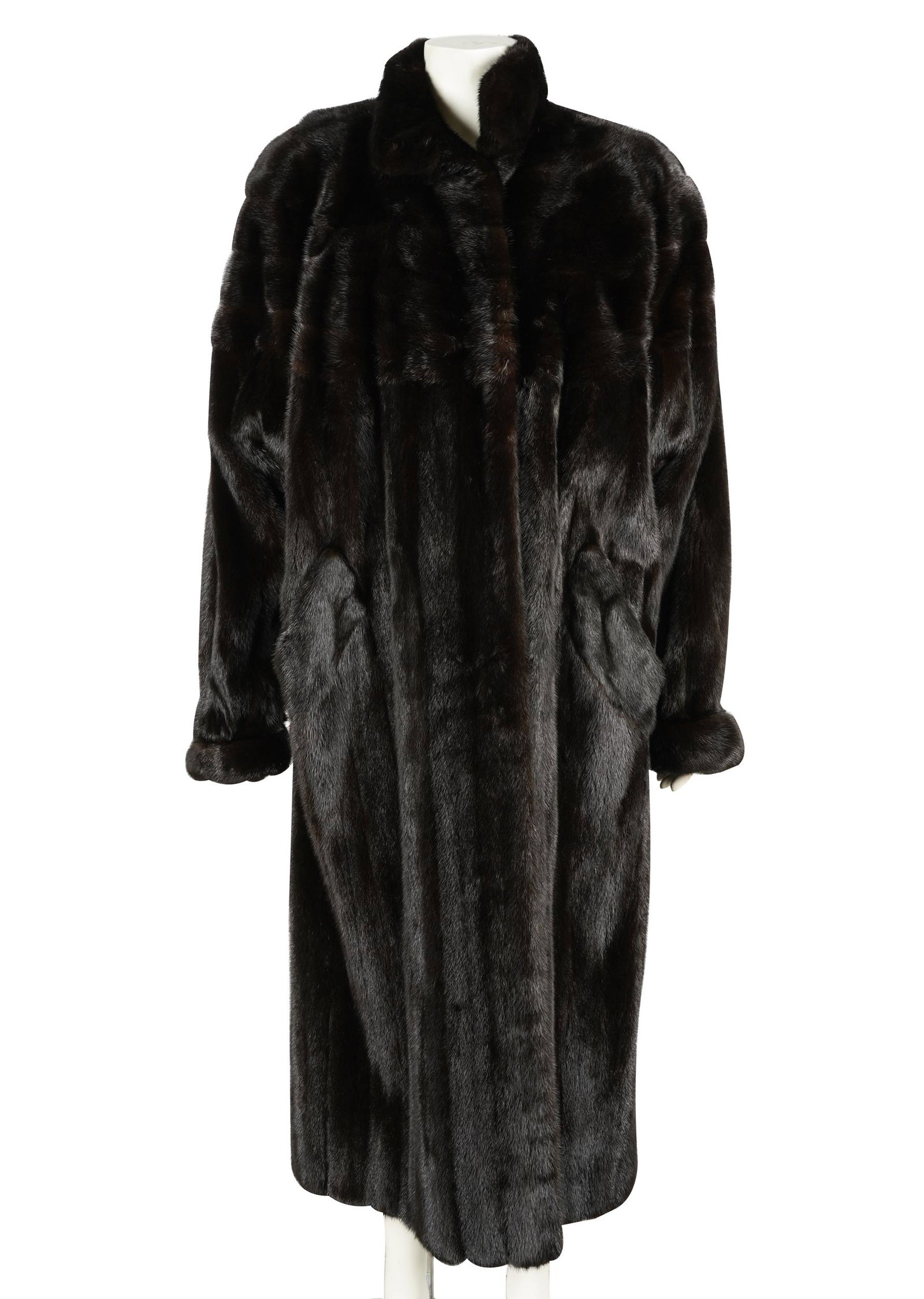 BLACK FUR COAT: Bisang, Switzerland for Neiman Marcus label; 18 inches (shoulder-to-shoulder)
