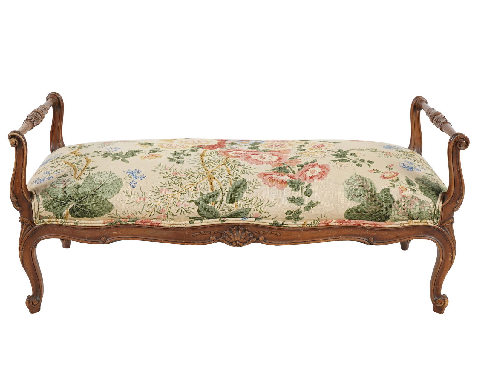 LOUIS XV PROVINCIAL STYLE CARVED FRUITWOOD LOW BENCH (1 of 8)