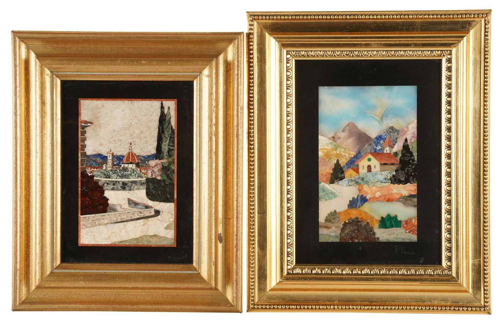 TWO ITALIAN PIETRA DURA LANDSCAPE PLAQUES (1 of 8)