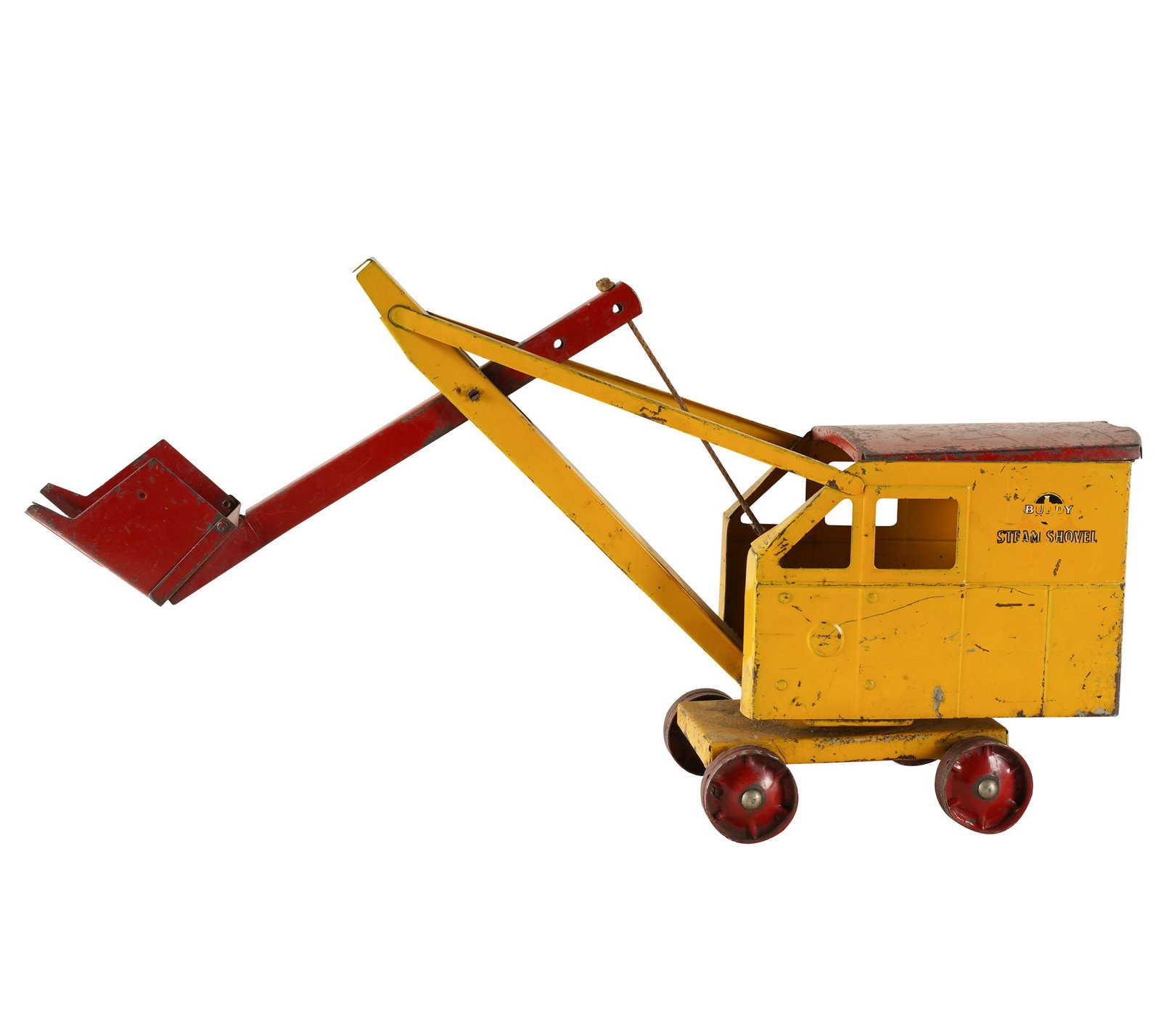 BUDDY L. STEAM SHOVEL: Condition: with heavy scratches and wear commensurate with age and use; 24 inches wide; 8 inches deep; 13 inches high