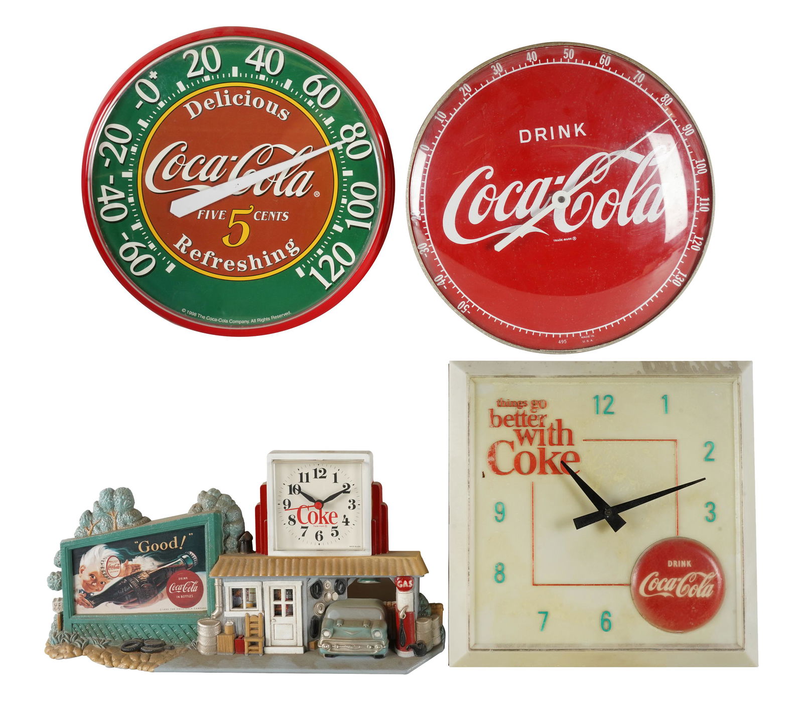 FOUR COCA-COLA WALL CLOCKS (1 of 14)