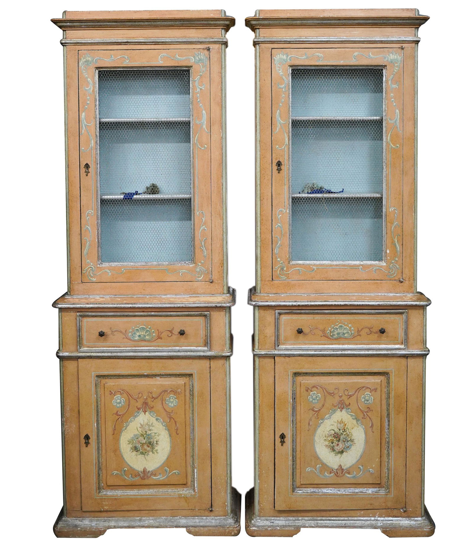 PAIR OF PAINTED WOOD MESH-FRONT CABINETS (1 of 11)