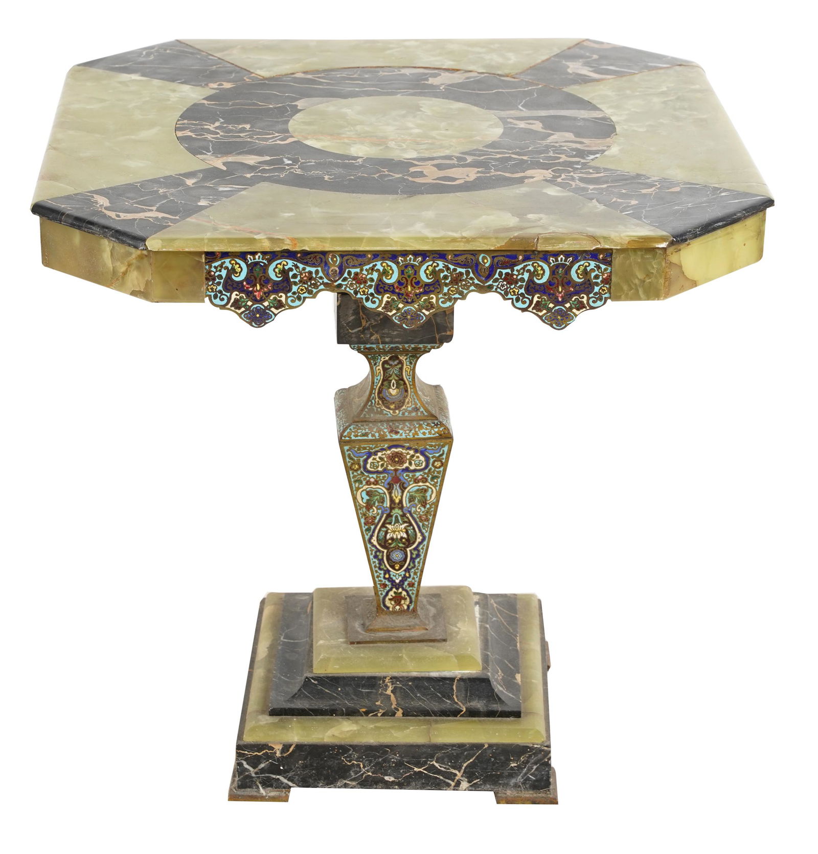 FRENCH ONYX MARBLE & CHAMPLEVE SIDE TABLE (1 of 6)