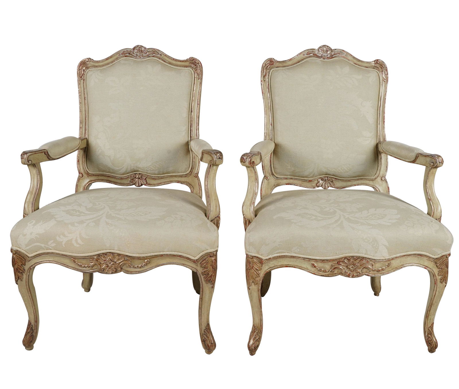 PAIR OF ROCOCO STYLE PAINTED OPEN ARMCHAIRS (1 of 9)