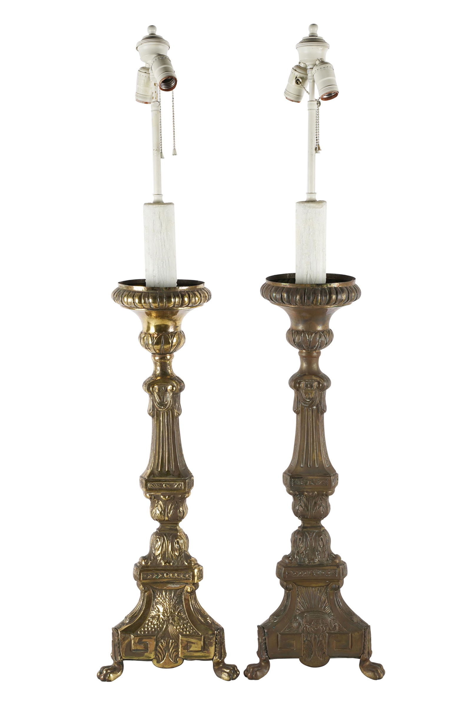 PAIR OF CONTINENTAL BRASS ALTAR STICK LAMPS (1 of 8)