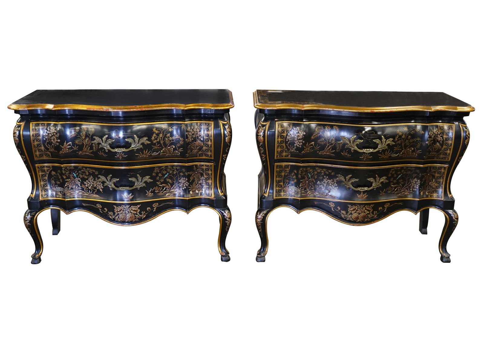 PAIR OF WIDDICOMB CHINOISERIE BOMBE COMMODES (1 of 8)