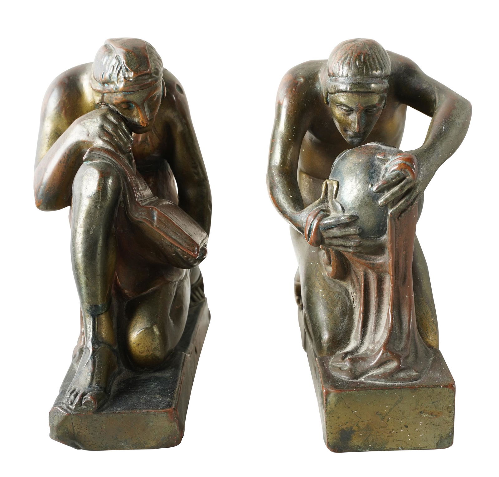 PAIR OF ART NOUVEAU COPPER FIGURAL BOOKENDS (1 of 8)