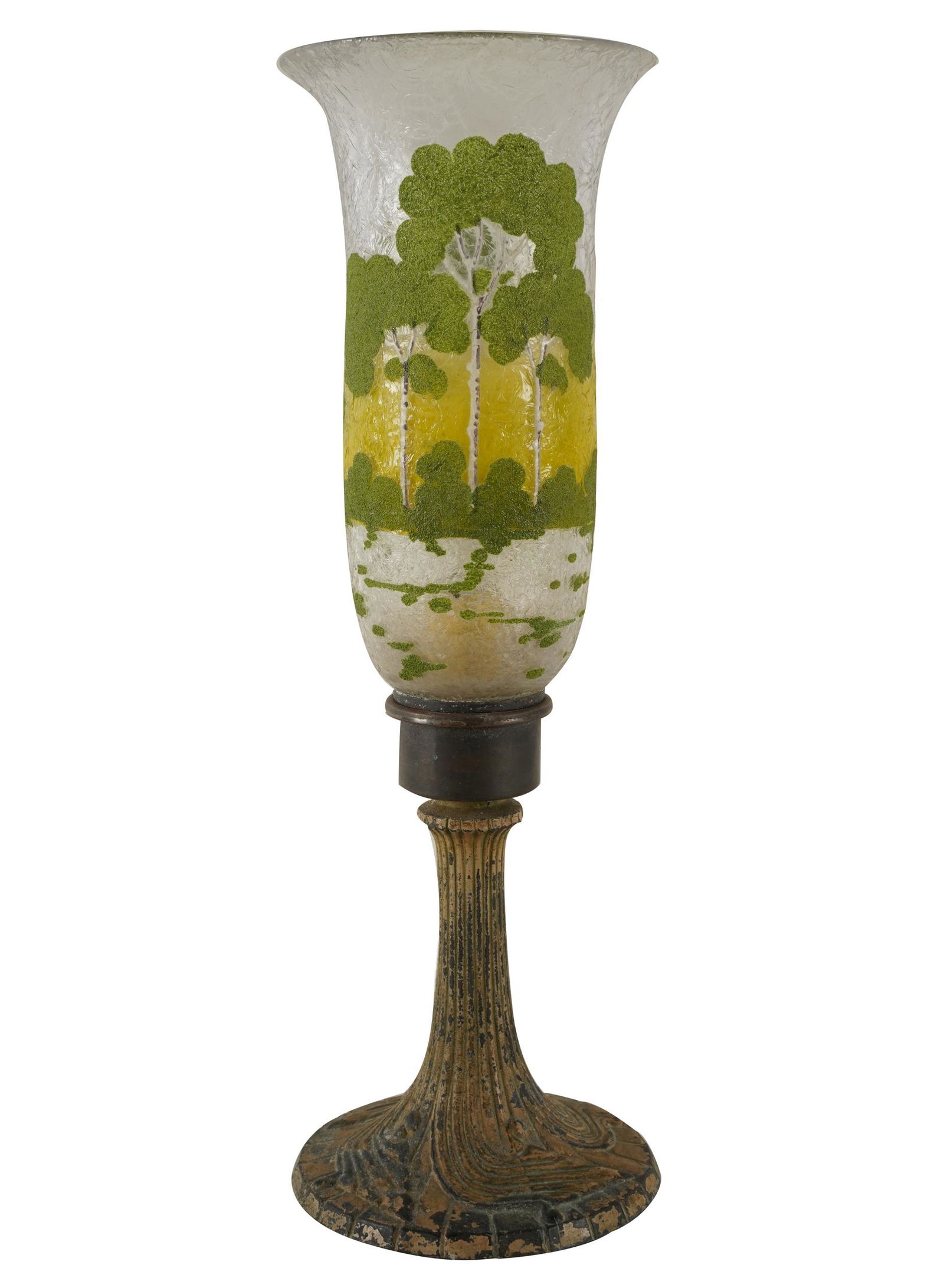 ARTS & CRAFTS PAINTED IRON & GLASS CANDLESTICK LAMP (1 of 6)