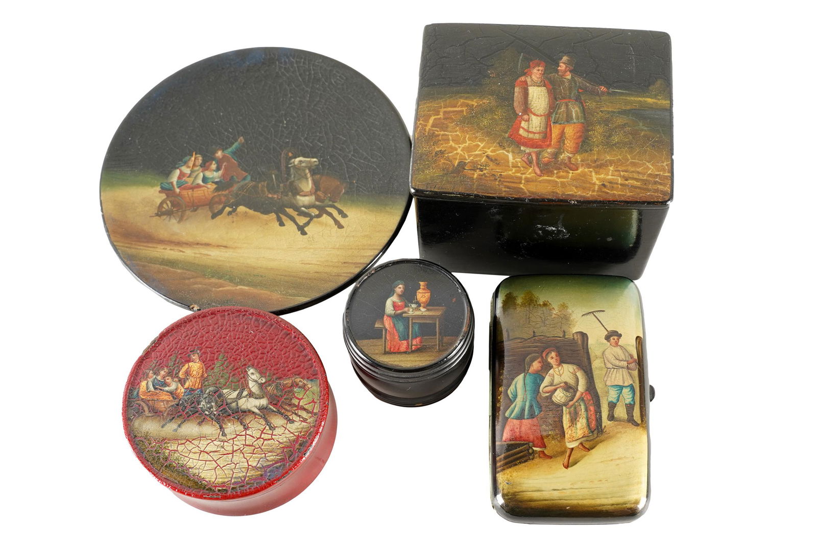 SIX RUSSIAN LACQUERED DESK PIECES (1 of 6)