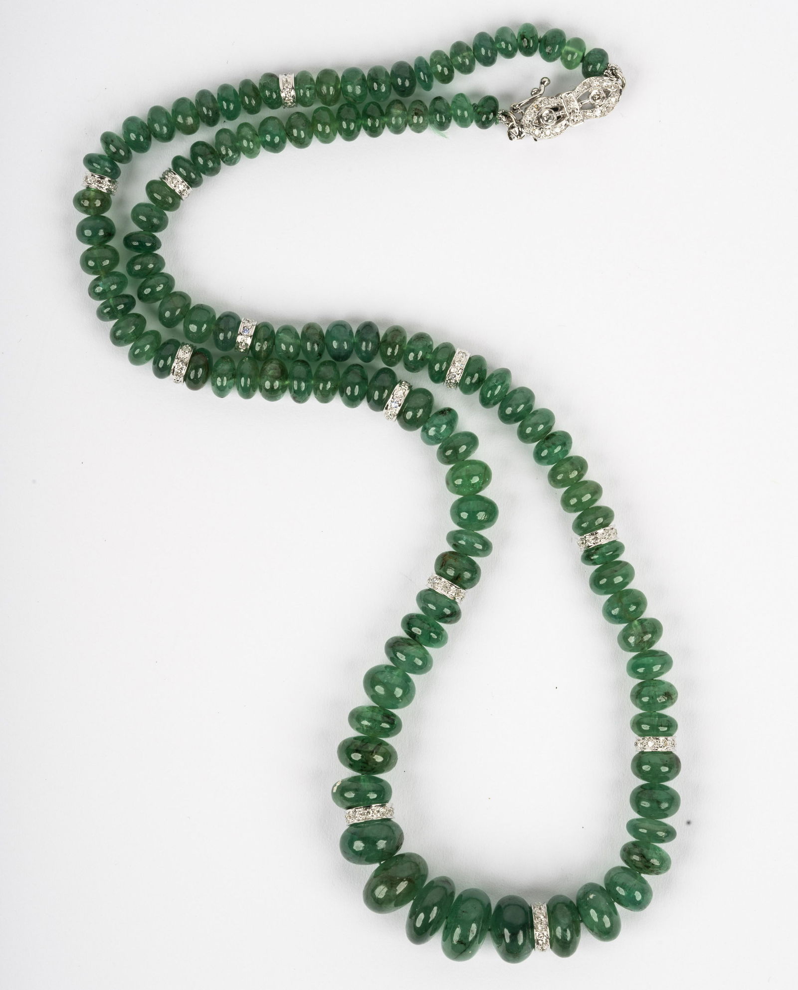 14 KARAT WHITE GOLD, DIAMOND, & EMERALD BEADED NECKLACE (1 of 6)