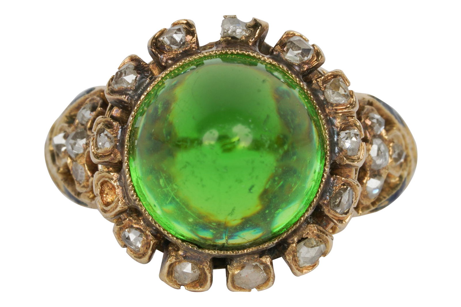 YELLOW KARAT YELLOW GOLD & GREEN GLASS RING (1 of 6)
