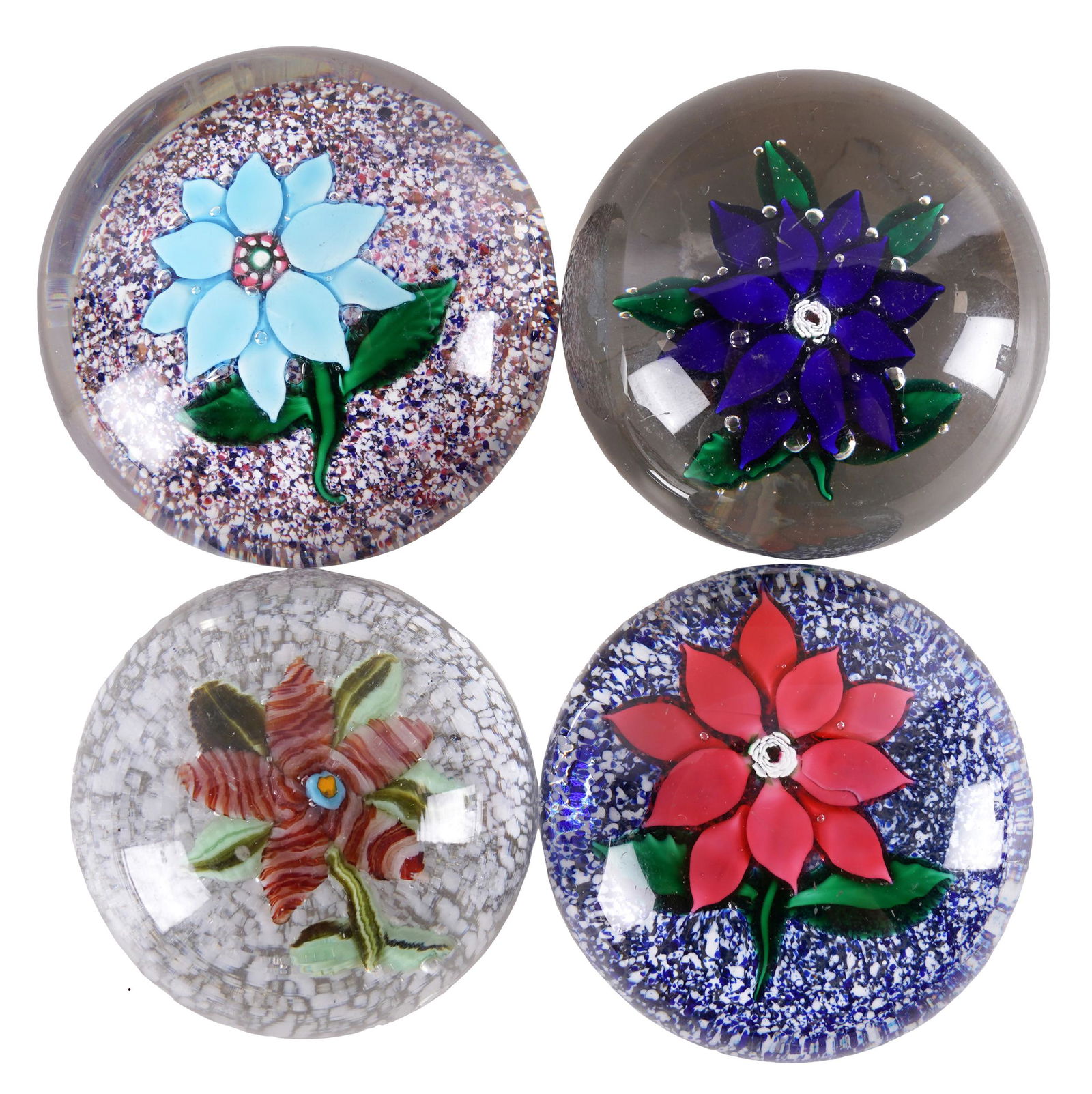 FOUR FLORAL LAMPWORK PAPERWEIGHTS (1 of 6)