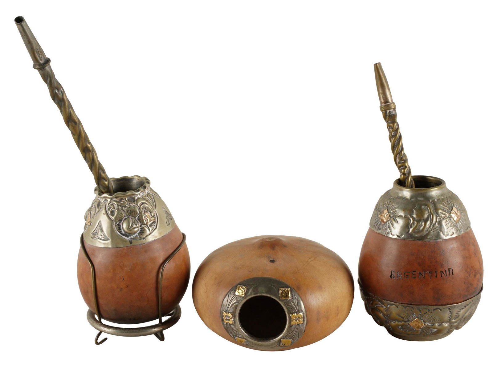 THREE METAL-MOUNTED GOURDS (1 of 6)