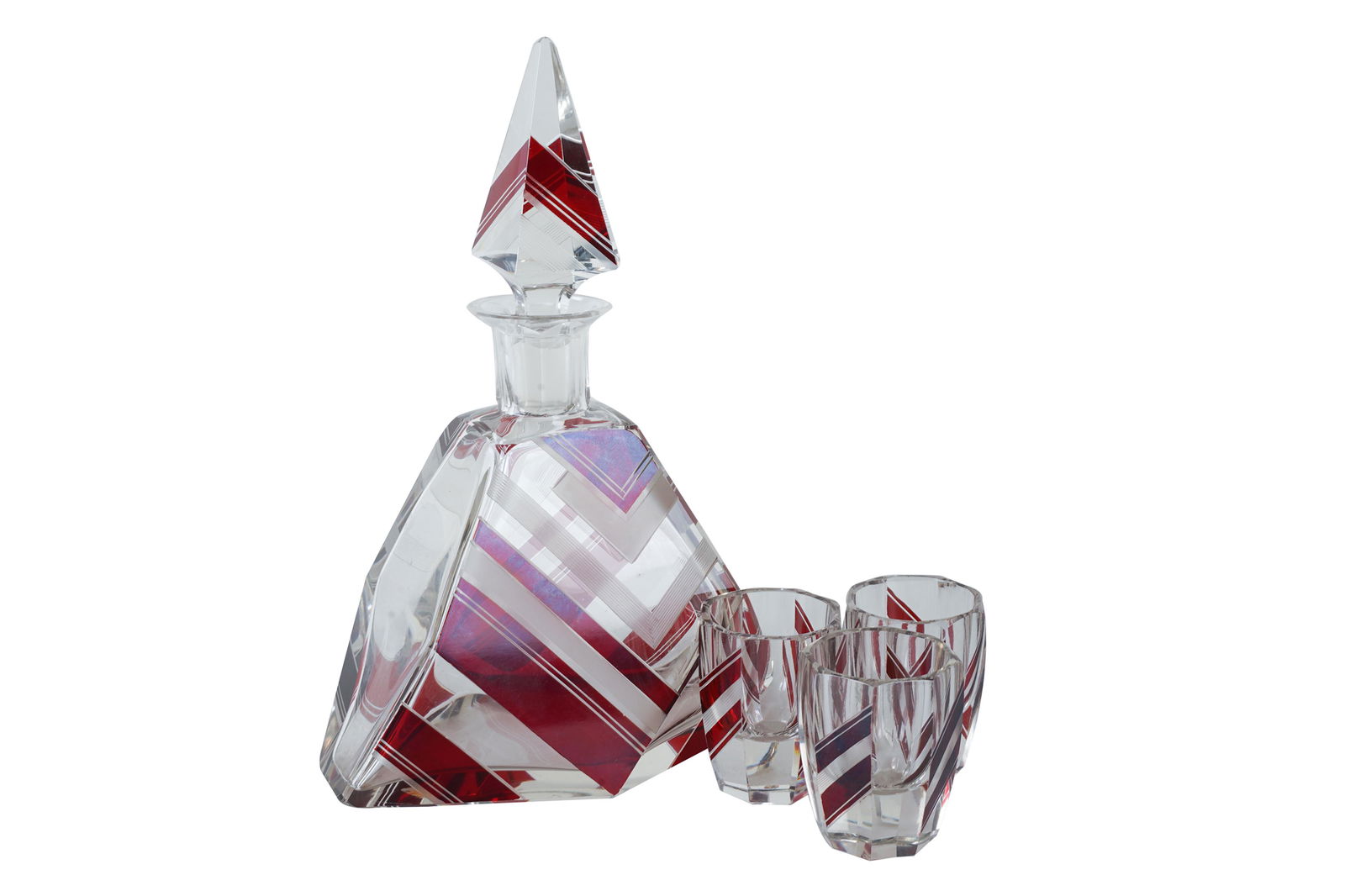 ART DECO RED & CLEAR GLASS DRINK SET (1 of 7)