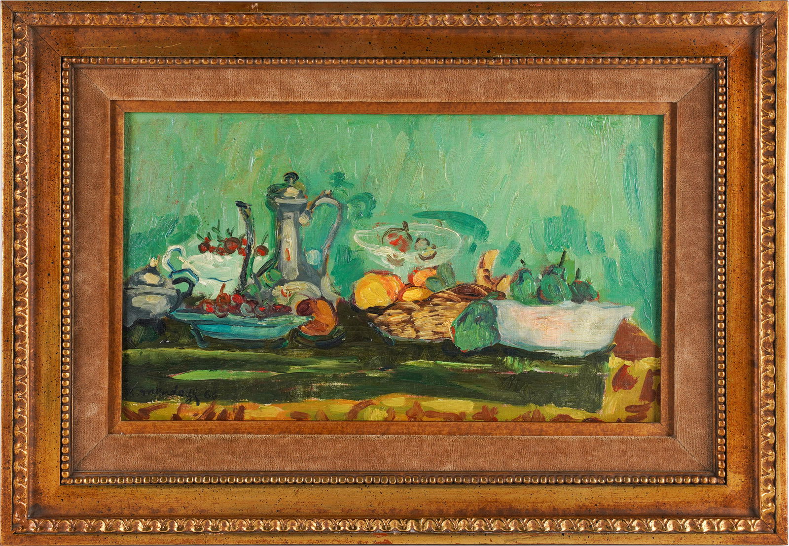 ROBERT MENDOZE (B. 1930): NATURE MORTE SUR FOND VERT (1 of 7)