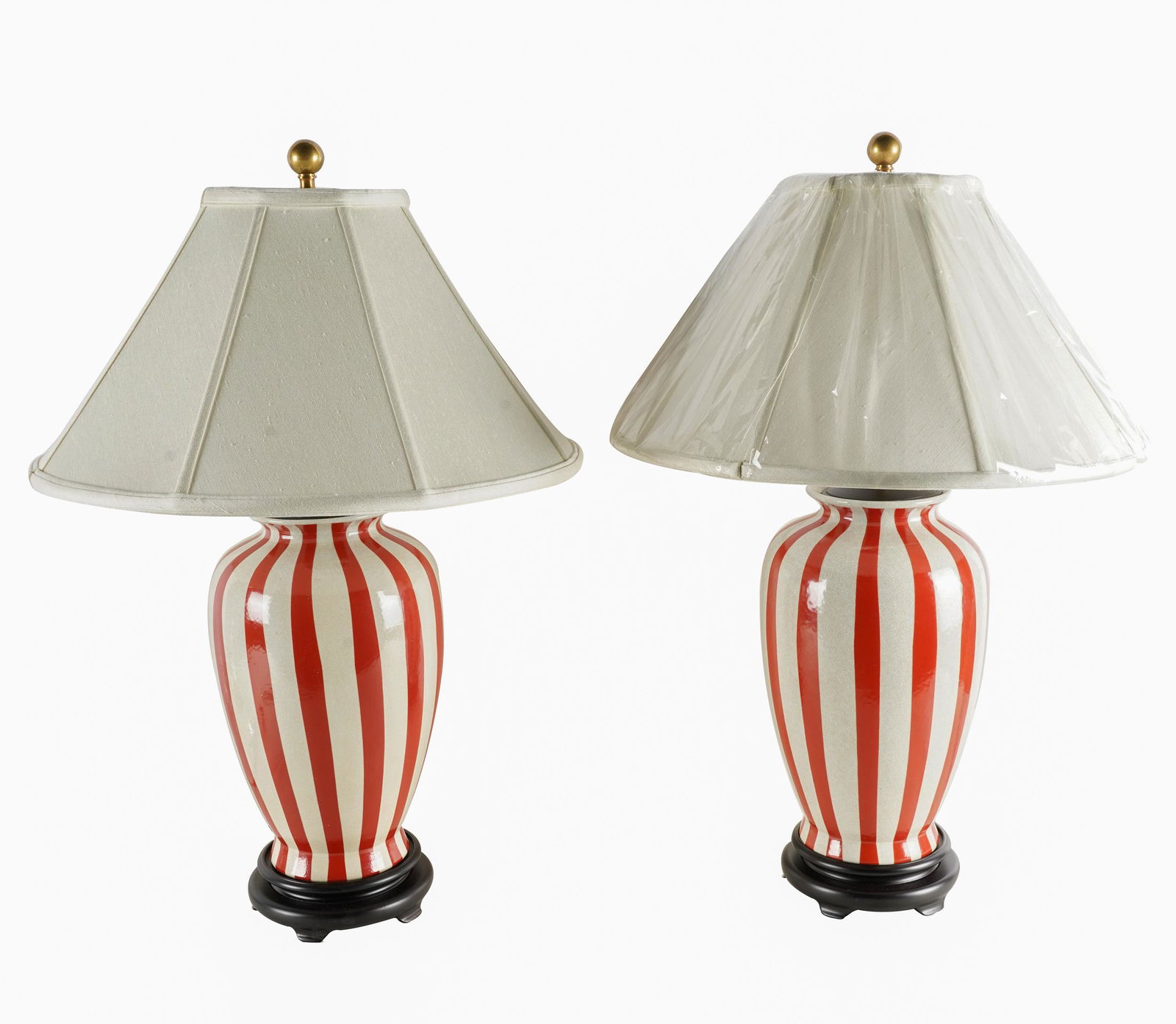 FRANK SINATRA JR. TWO RED & WHITE CERAMIC TABLE LAMPS (1 of 6)