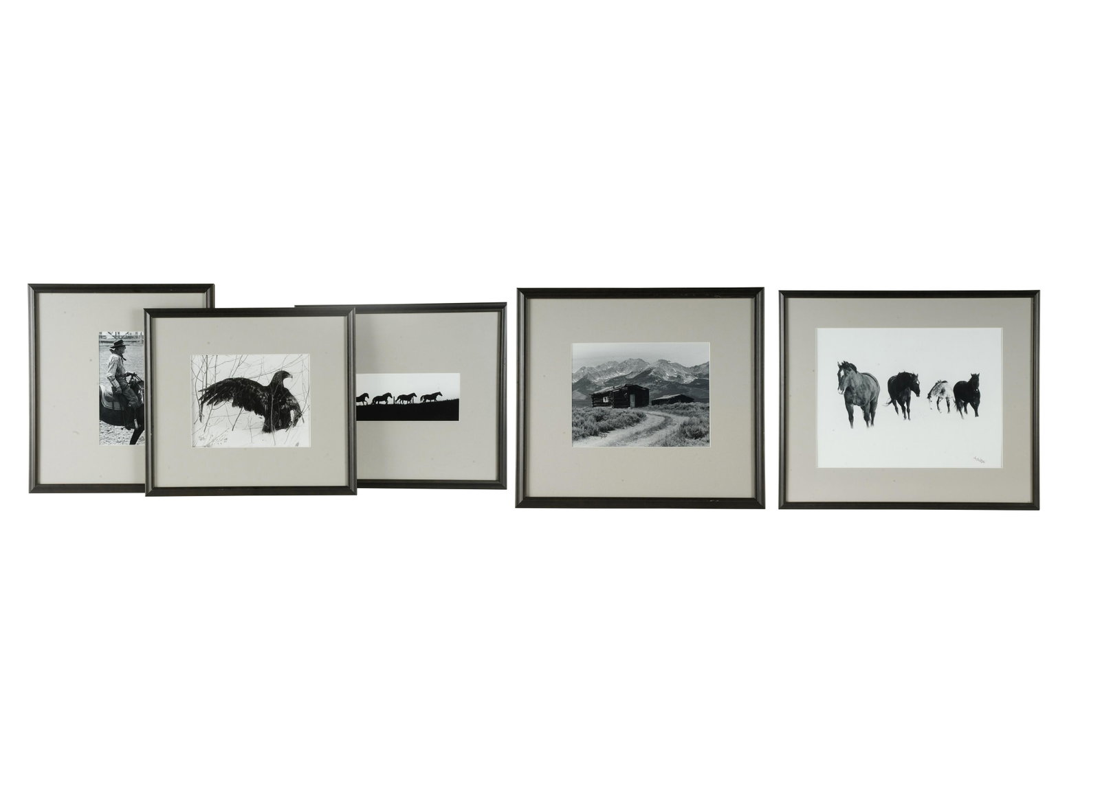 STEVE SNYDER: FIVE PHOTOGRAPHS: each signed and dated; comprising one 13 1/2 x 17 3/4 inches sight, 21 1/4 x 25 1/4 inches frame; three 14 3/4 x 16 1/2 inches frame; and one 9 x 3 3/4 inches sight; 16 1/2 x 14 1/2 inches frame