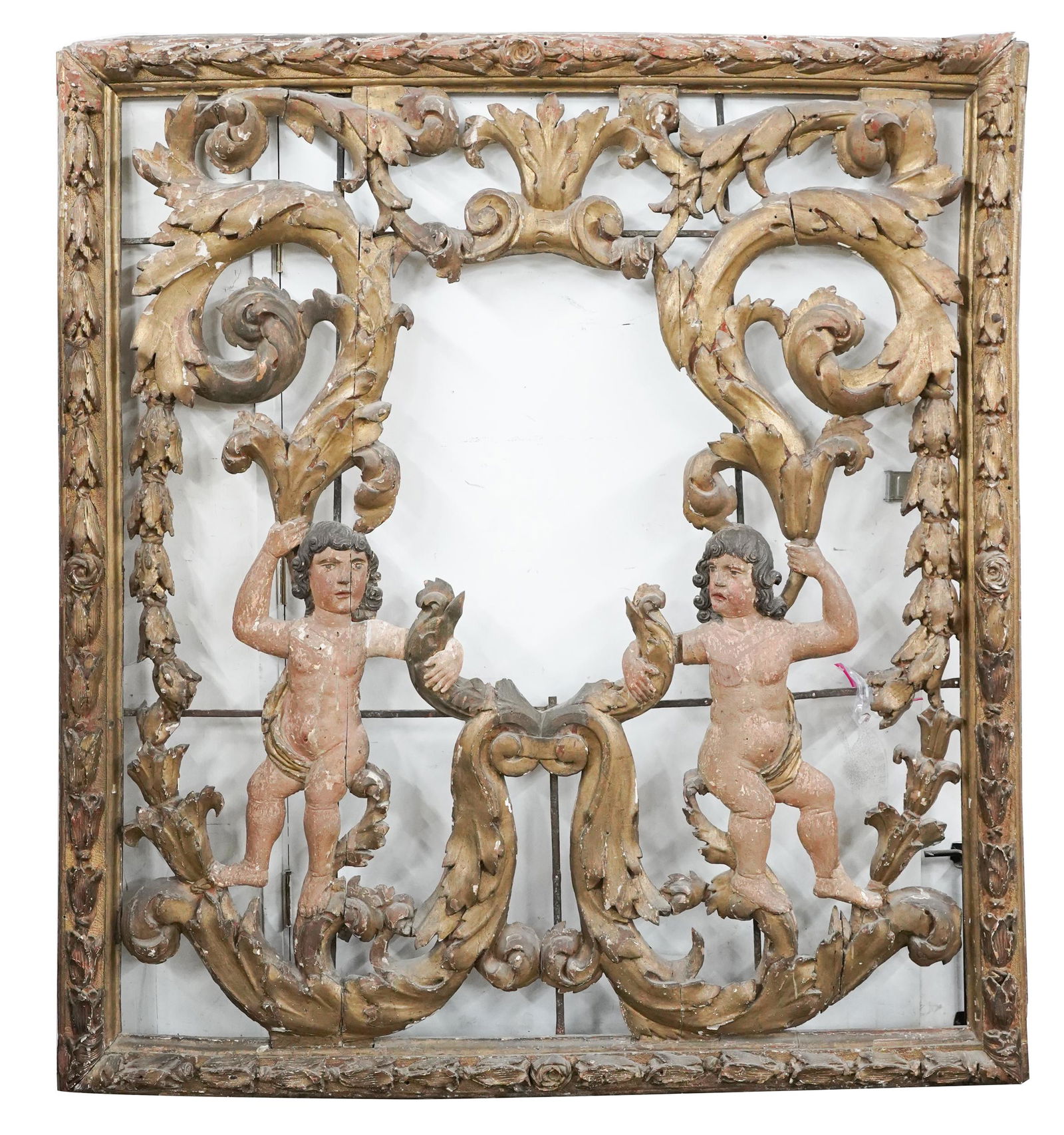 BAROQUE CARVED, GILT & POLYCHROMED MIRROR FRAME (1 of 11)