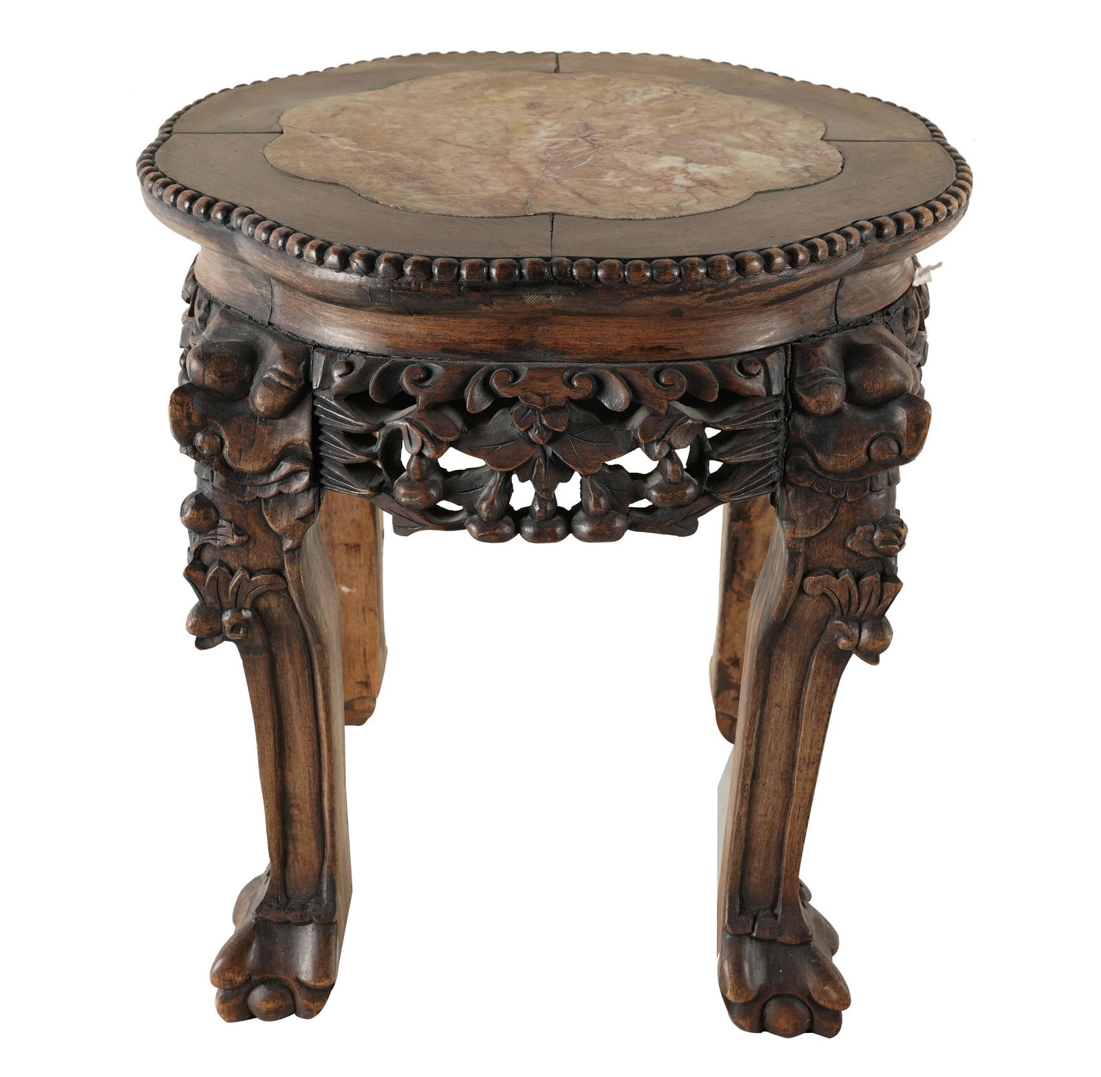 CHINESE CARVED HARDWOOD & MARBLE TABORET (1 of 14)