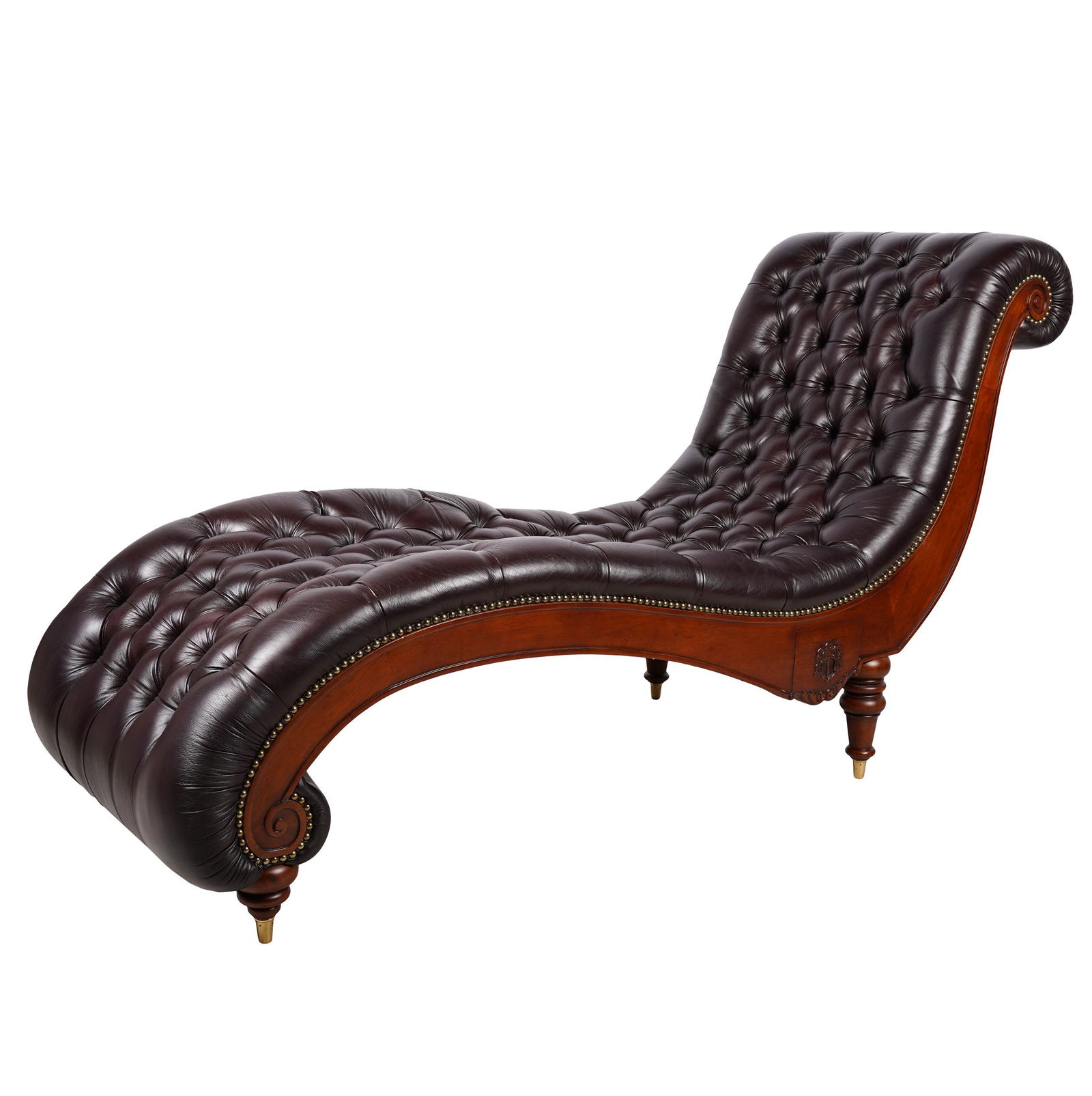 REGENCY STYLE BROWN LEATHER CHAISE LOUNGE (1 of 13)