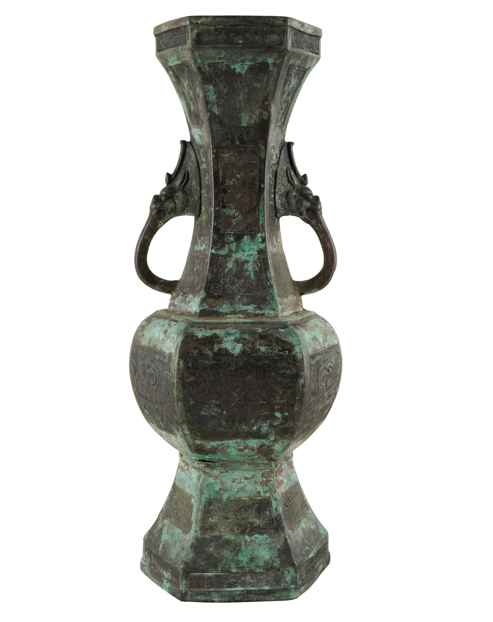 CHINESE BRONZE VASE: Ming Dynasty; Condition: with uneven patination; separation of foot from body; 7 wide; 16 1/2 inches high