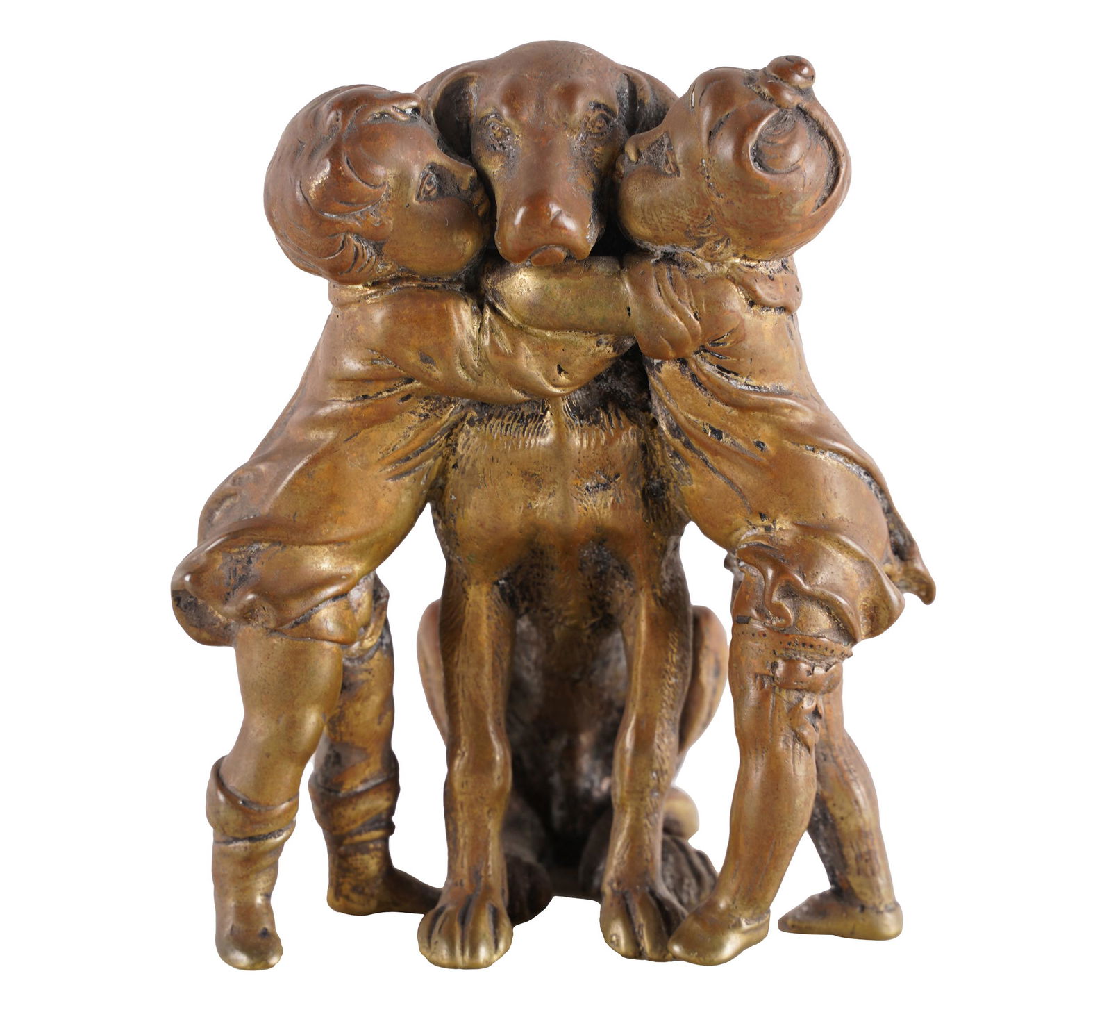 BRONZE FIGURE OF TWO CHILDREN & A DOG (1 of 6)