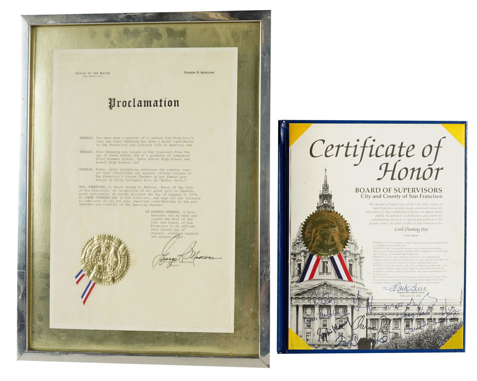 CAROL CHANNING 2 SAN FRANCISCO HONORS CERTIFICATES (1 of 5)