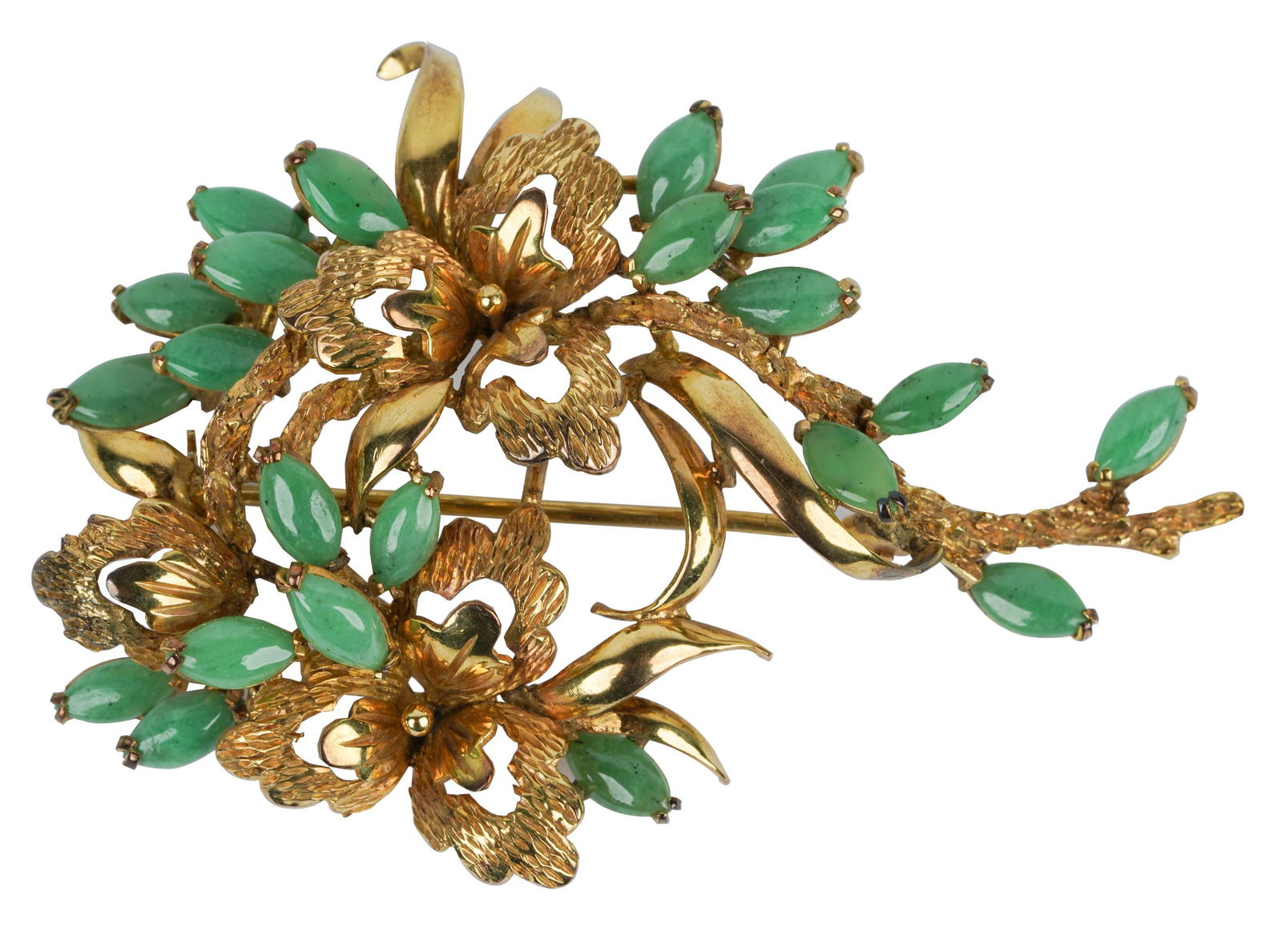 10 KARAT YELLOW GOLD & JADE BROOCH (1 of 6)