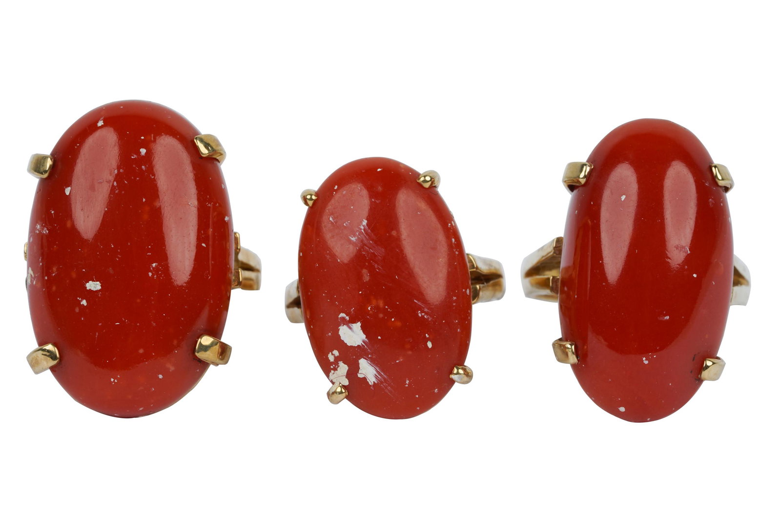 THREE 14 KARAT YELLOW GOLD & CORAL RINGS (1 of 7)
