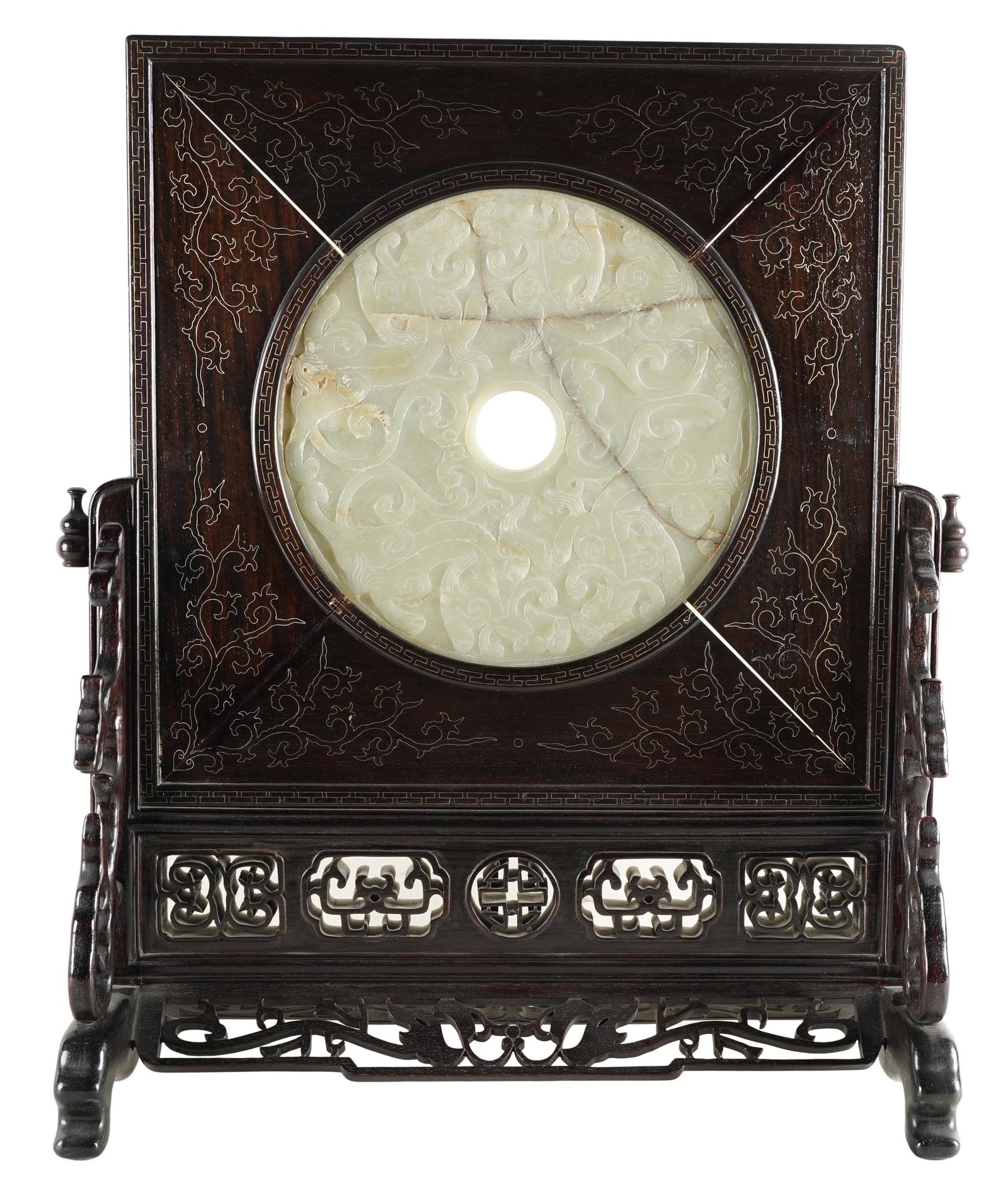CHINESE CARVED STONE & HARDWOOD TABLE SCREEN (1 of 11)