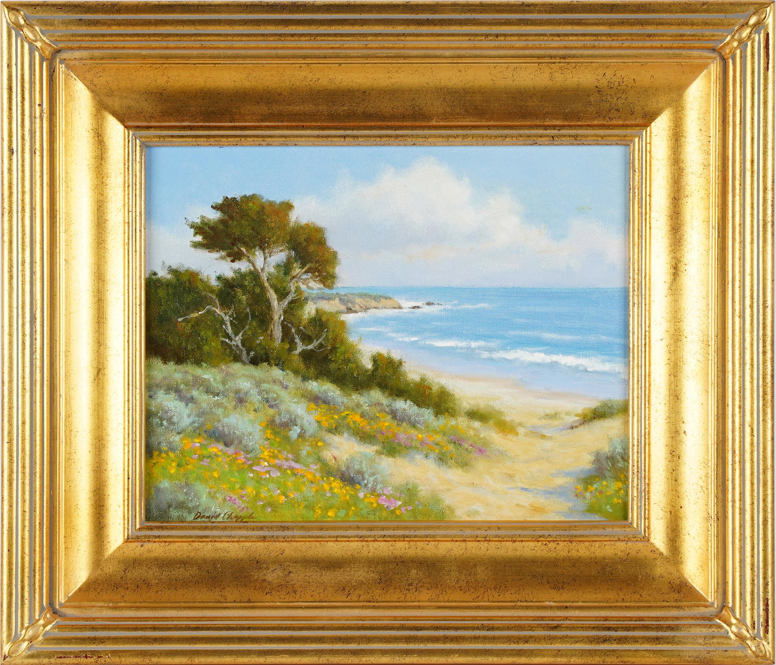 DAVID CHAPPLE (B. 1947): "17 MILE DRIVE": oil on board; signed lower left; titled verso; 11 x 14 inches; 18 x 21 inches frame