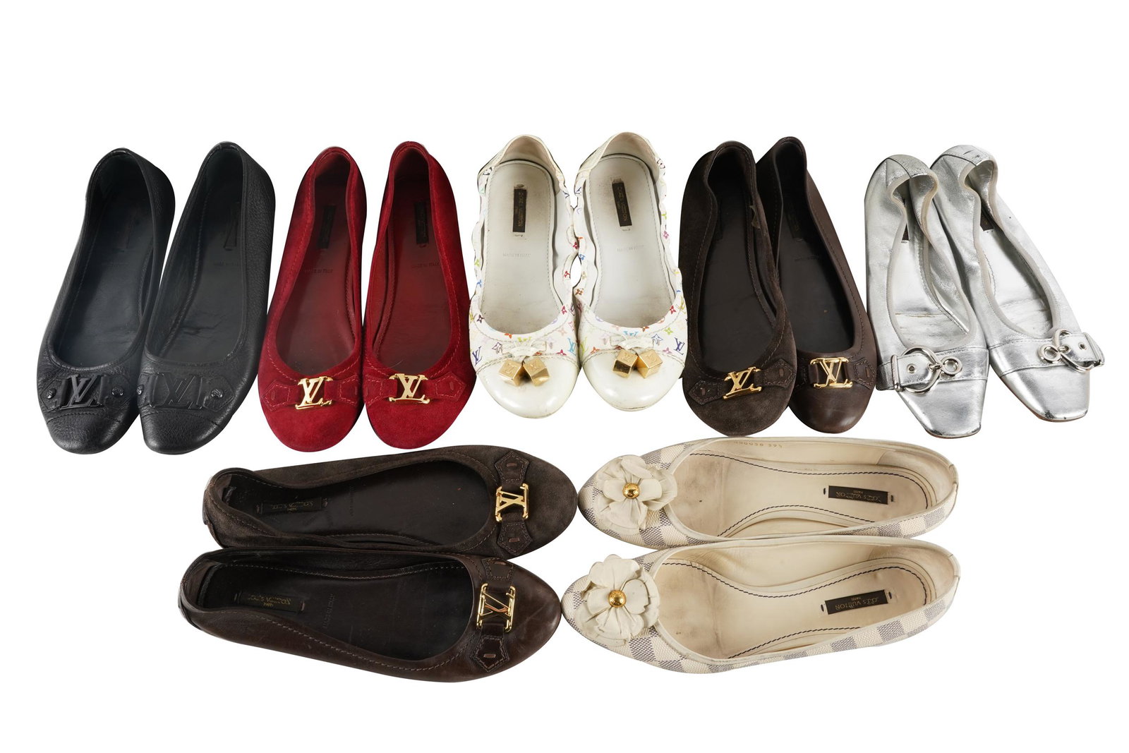 SEVEN PAIRS OF LOUIS VUITTON FLATS (1 of 14)