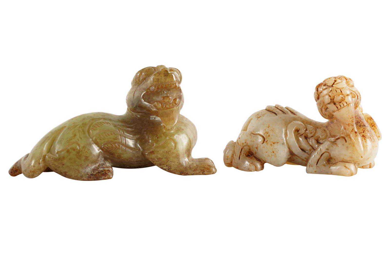 TWO CARVED JADE FOO DOG FIGURES (1 of 6)