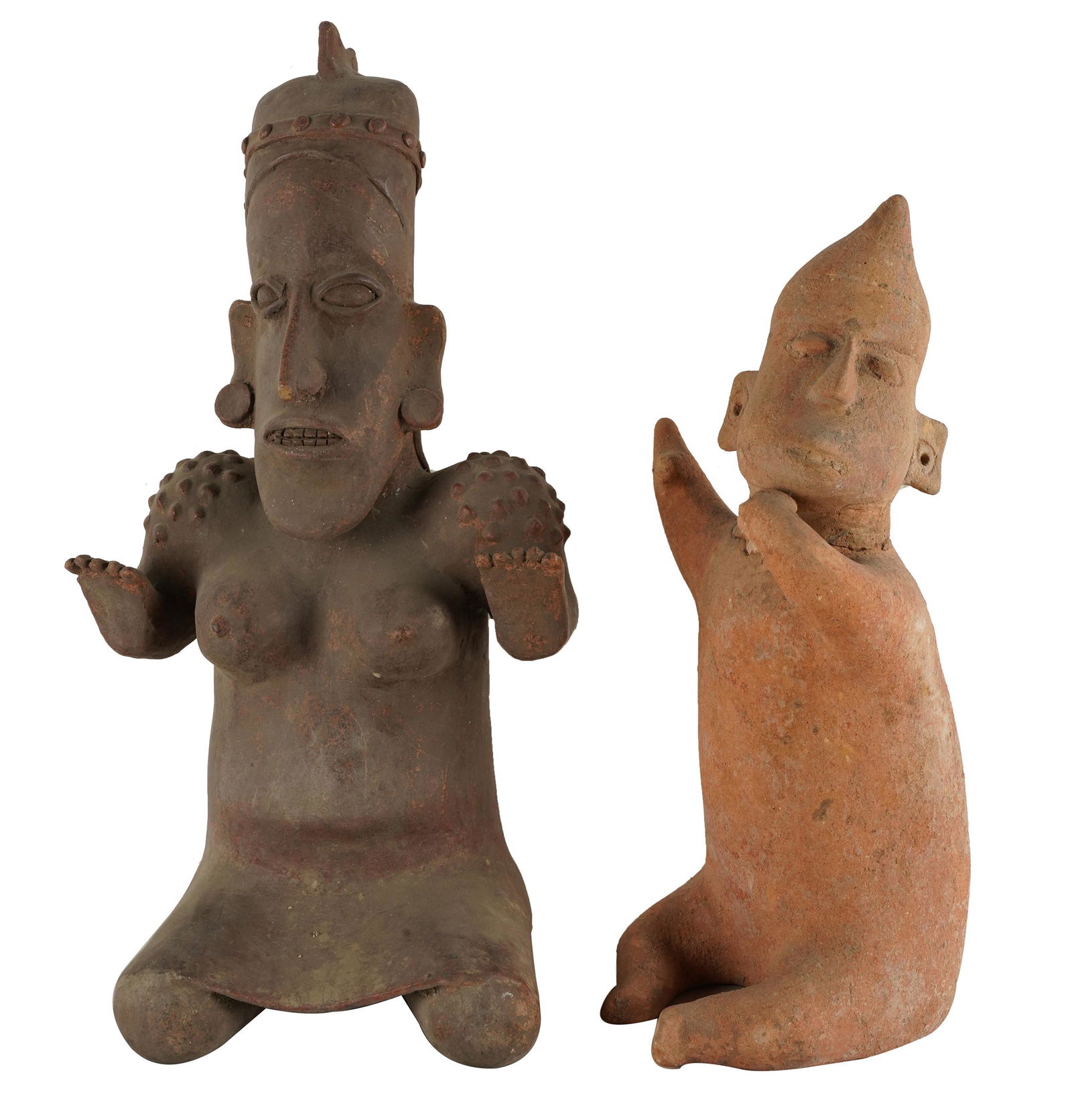 TWO PRIMITIVE EARTHENWARE FIGURES (1 of 12)
