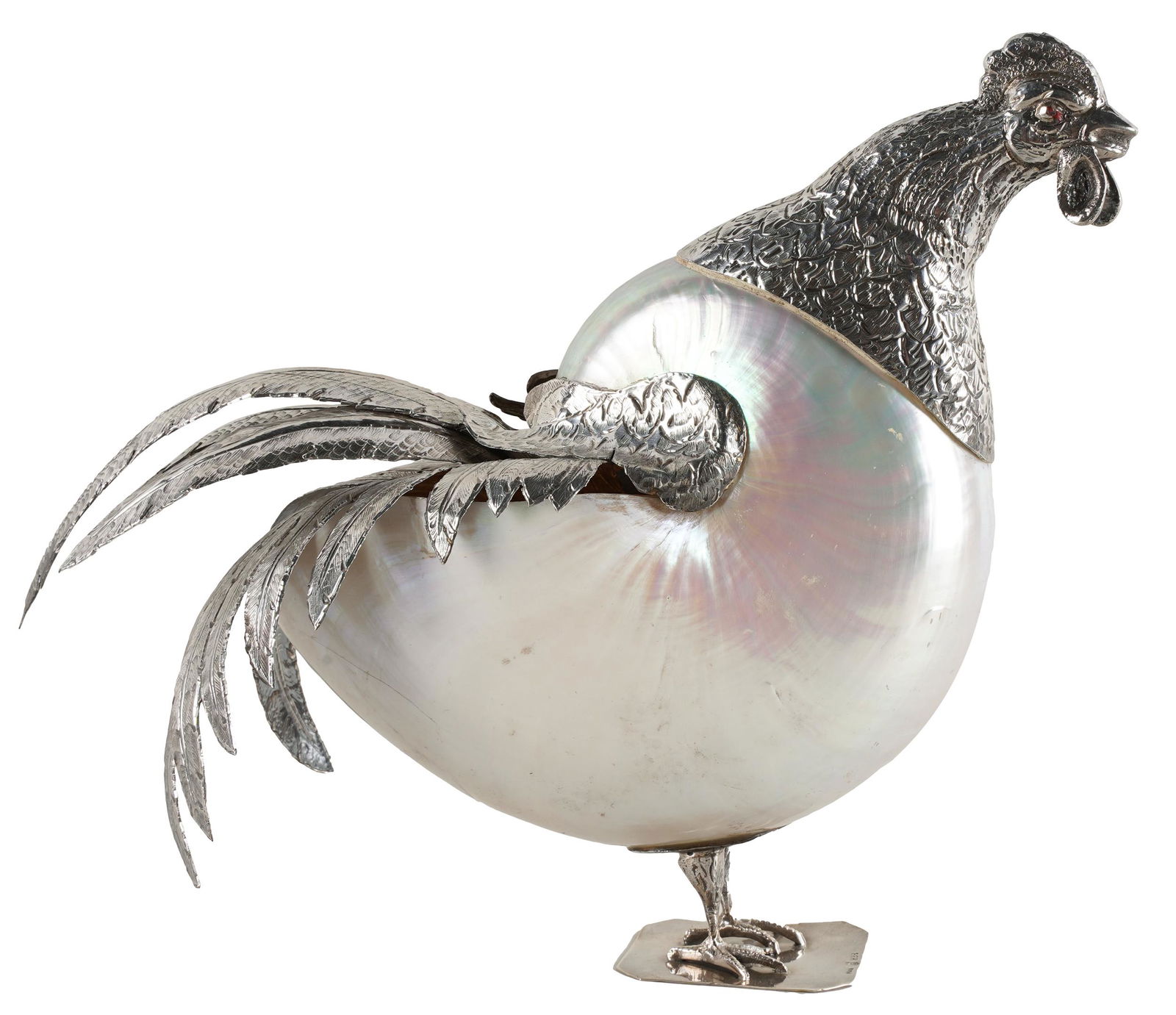 STERLING & NAUTILUS SHELL ROOSTER FIGURE (1 of 8)
