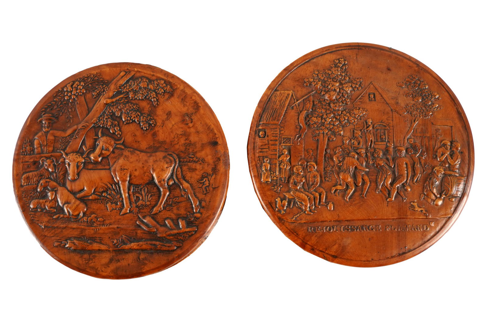 PAIR OF CONTINENTAL CARVED WOOD COVERED BOXES (1 of 5)