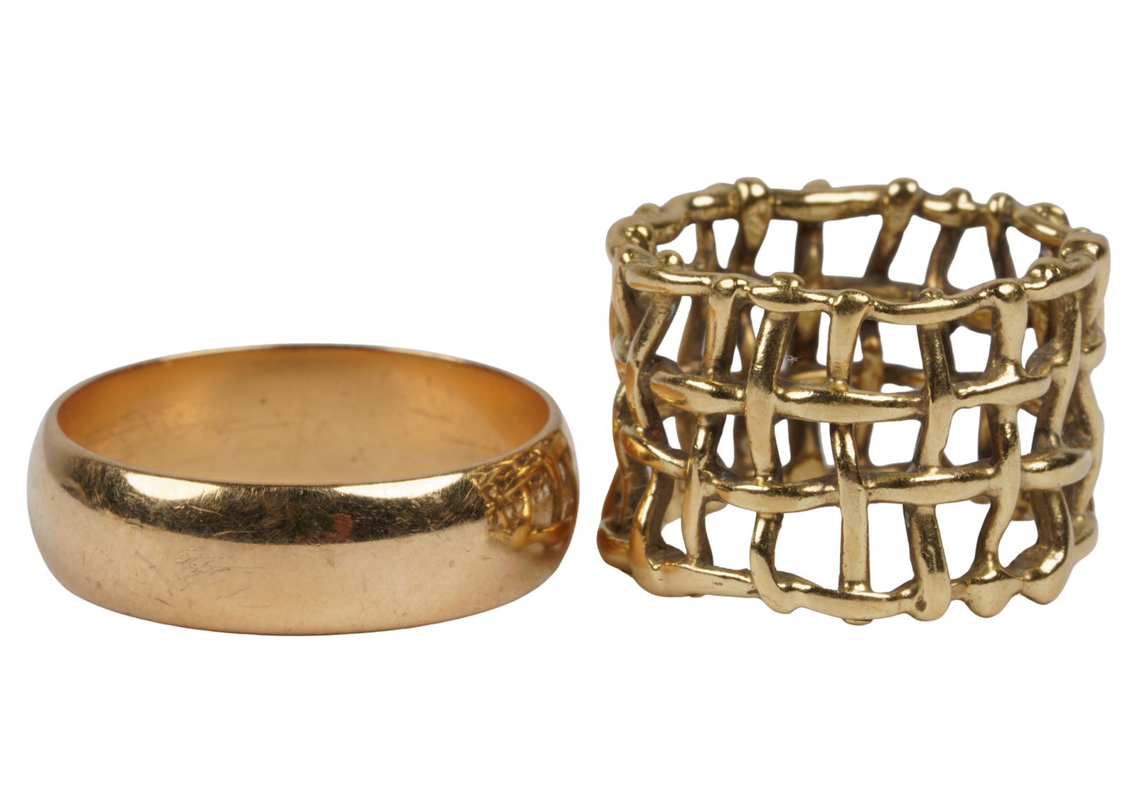 TWO YELLOW GOLD BAND RINGS (1 of 6)