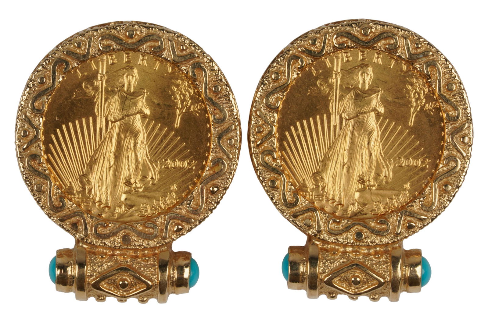 PAIR OF 14 KARAT YELLOW GOLD & U.S. LIBERTY COIN (1 of 8)
