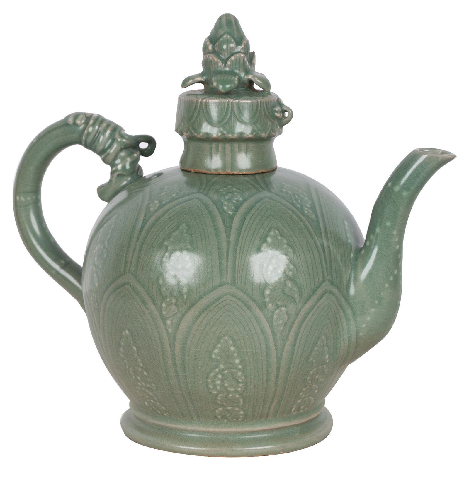 KOREAN CARVED CELADON-GLAZED CERAMIC TEAPOT (1 of 17)