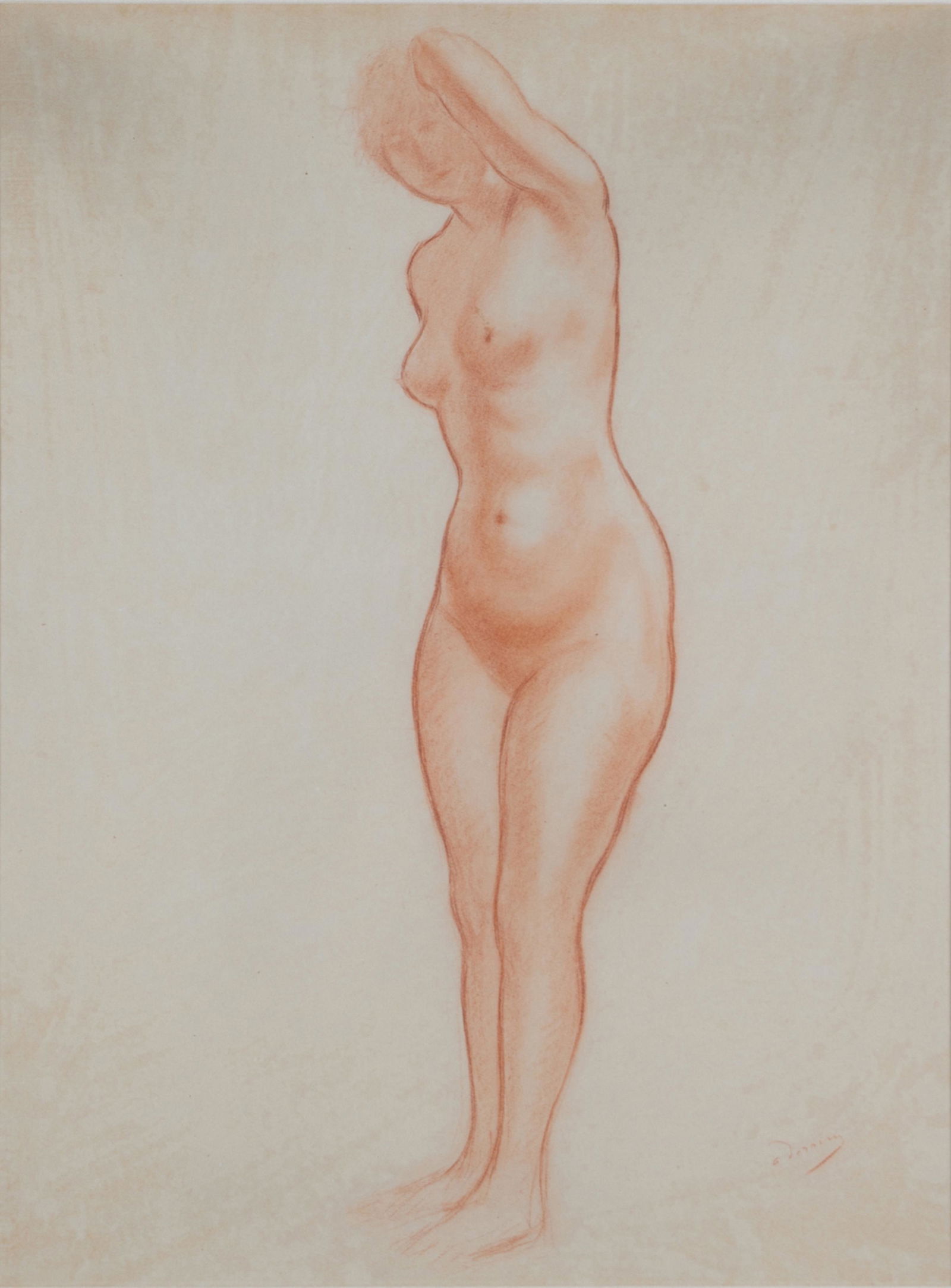 ANDRE DERAIN (1880-1954): "FEMME NUE": sanguine on paper; signed 'Derain' lower right; 23 5/8 x 17 1/2 inches; 30 x 24 inches frame