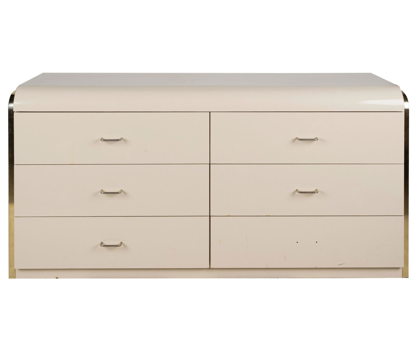 WHITE LAMINATE & BRASS CHEST OF DRAWERS (1 of 7)