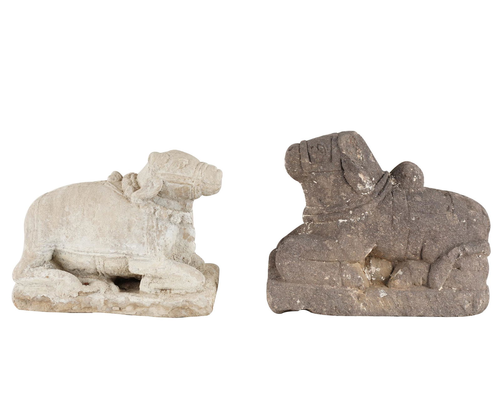 TWO INDIAN CARVED STONE BULL FIGURES (1 of 6)