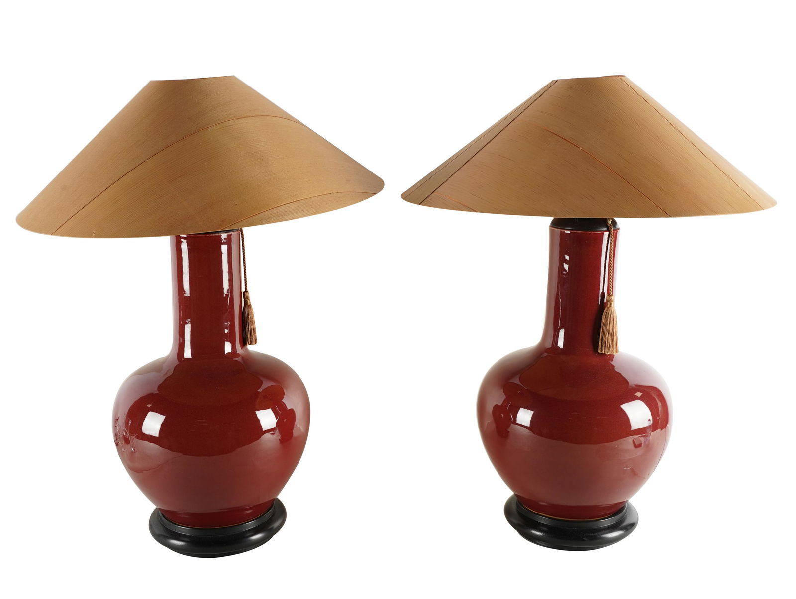 PAIR OF CHINESE OXBLOOD PORCELAIN BOTTLE VASES (1 of 12)