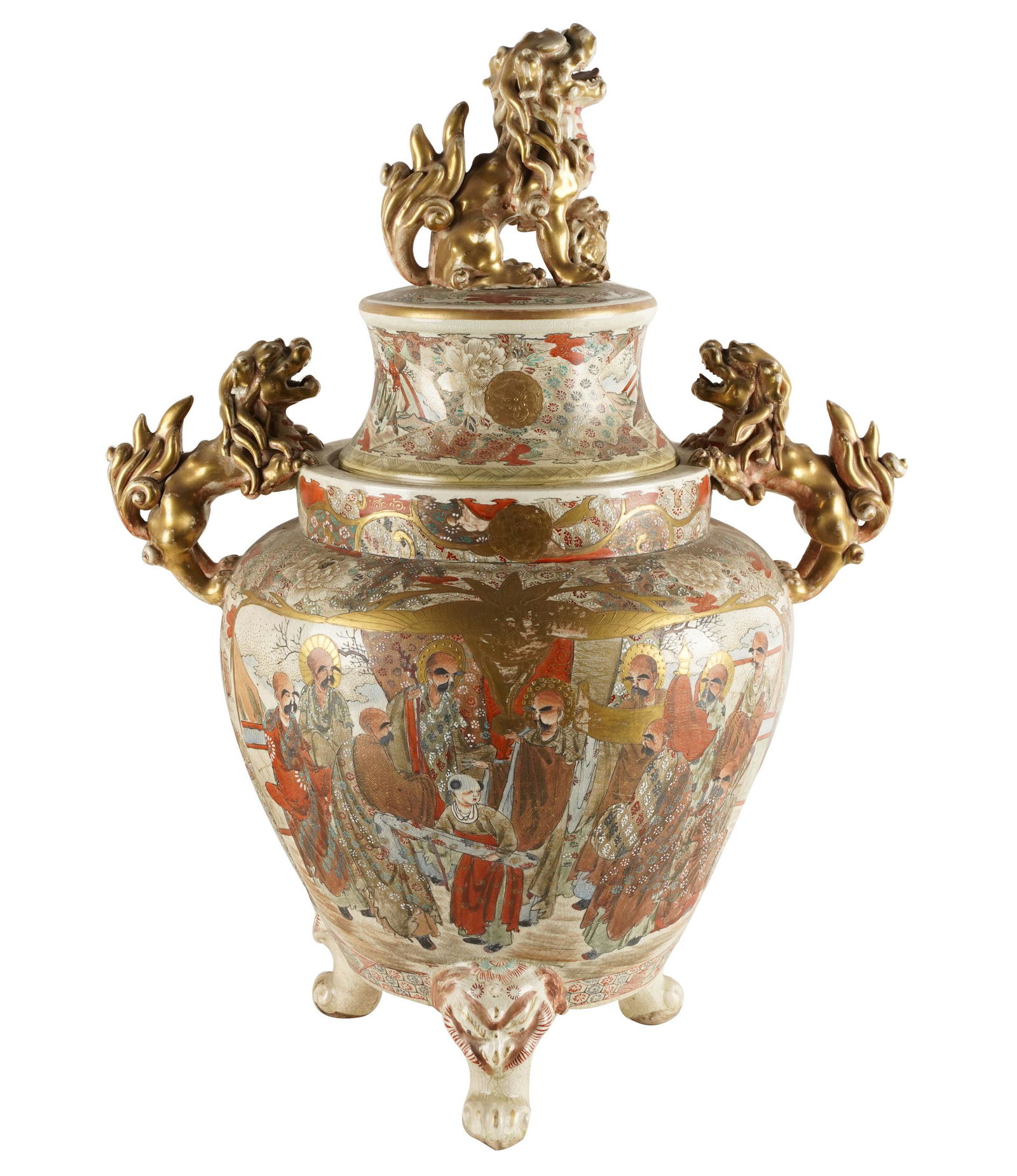 LARGE JAPANESE SATSUMA PORCELAIN COVERED URN (1 of 15)