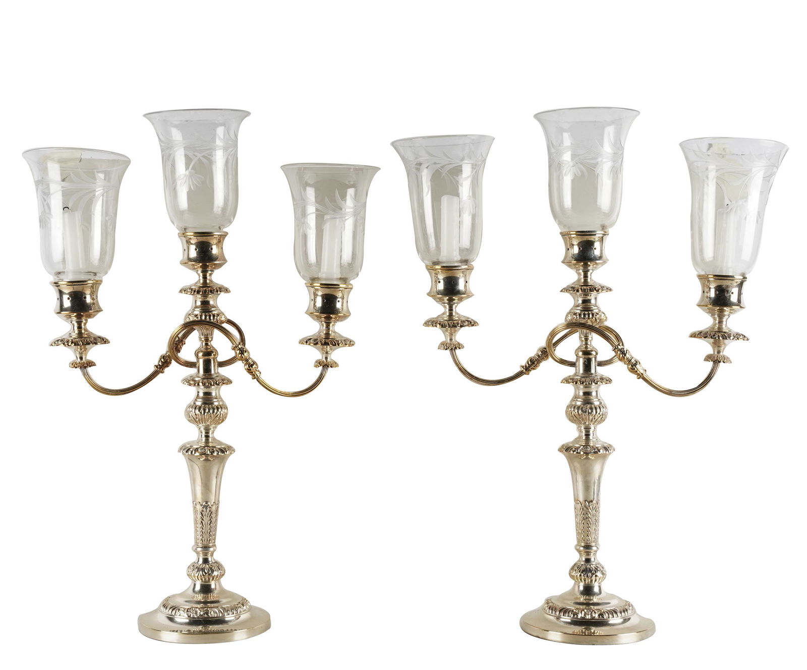 PAIR OF SILVERPLATE THREE-LIGHT CANDELABRA (1 of 8)